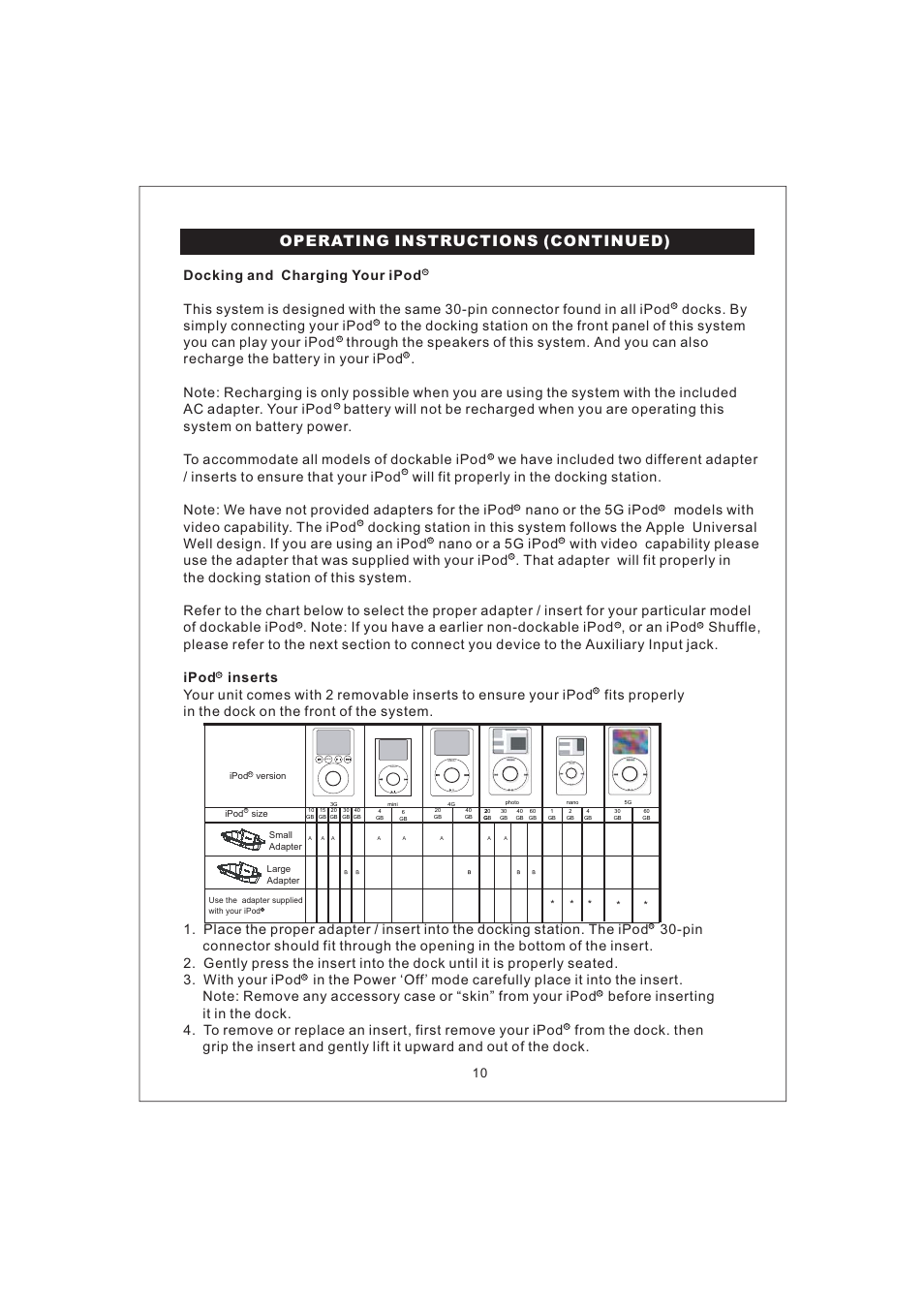 Operating instructions (continued) | Emerson Radio iP100 User Manual | Page 11 / 18