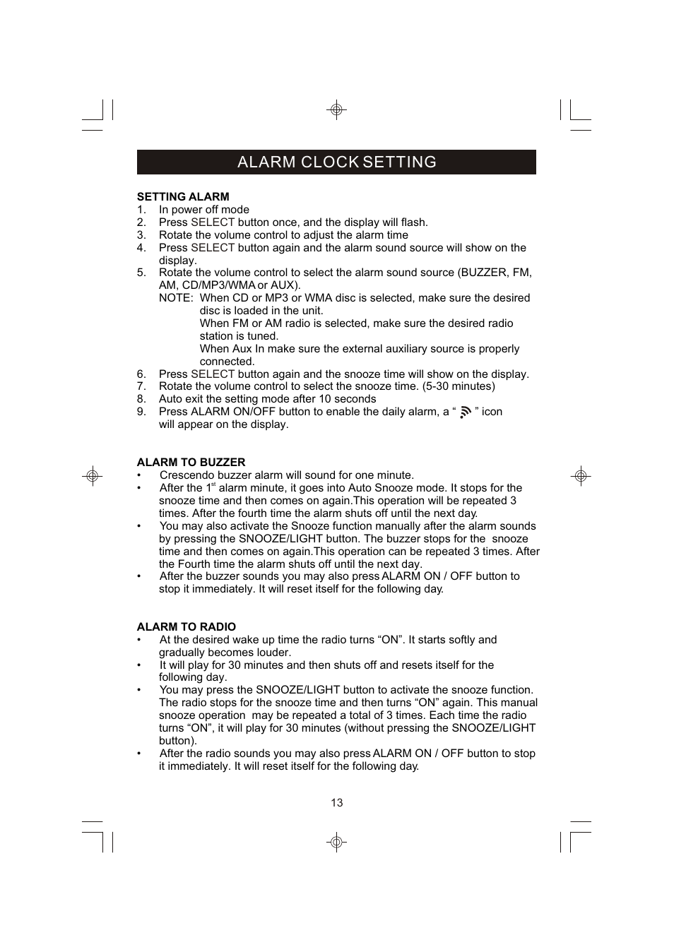 Alarm clock setting | Emerson Radio ES398 User Manual | Page 14 / 24