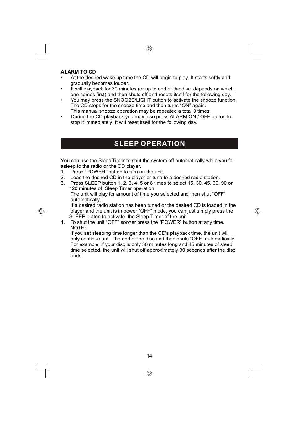 Sleep operation | Emerson Radio ES398 User Manual | Page 15 / 24