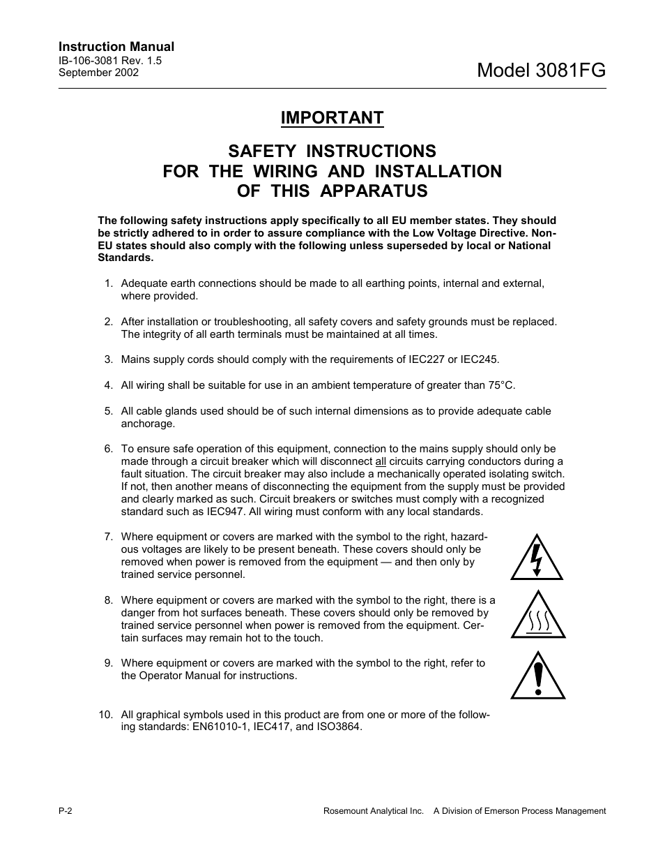 Safety instructions, Model 3081fg | Emerson 3081FG User Manual | Page 10 / 78