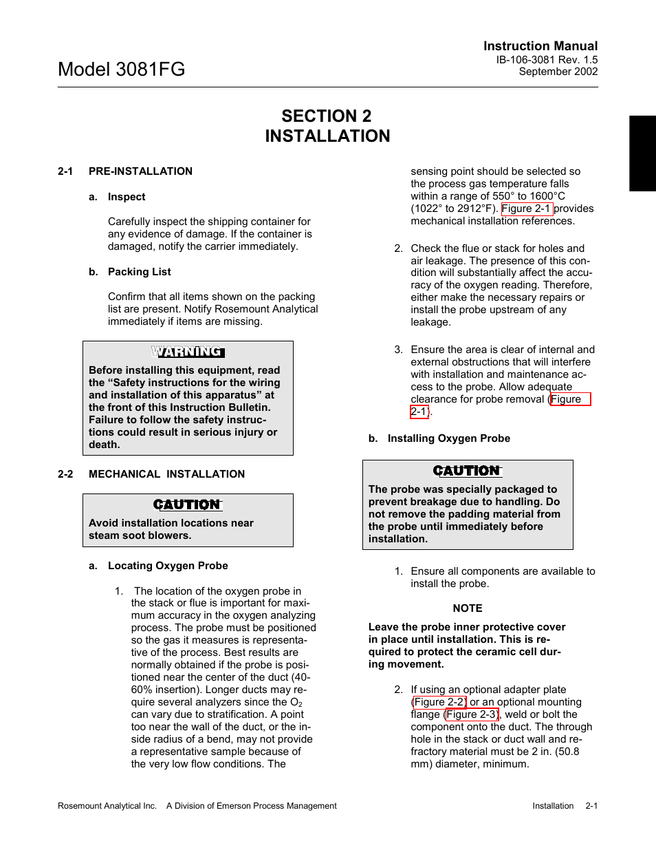 Installation, Pre-installation, Mechanical installation | 0 installation -1 2-1, Pre-installation -1, Mechanical installation -1, Model 3081fg | Emerson 3081FG User Manual | Page 19 / 78