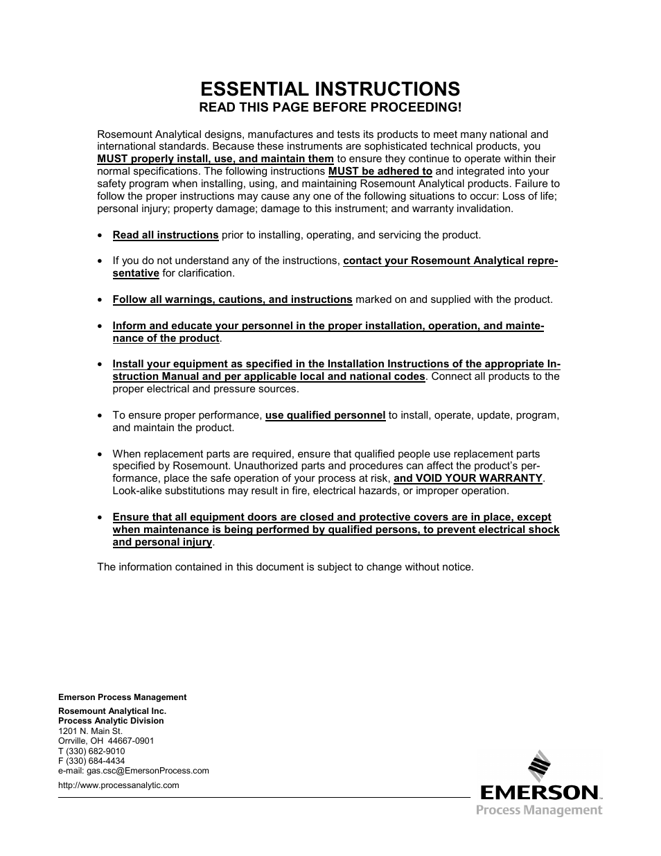 Essential instructions | Emerson 3081FG User Manual | Page 2 / 78