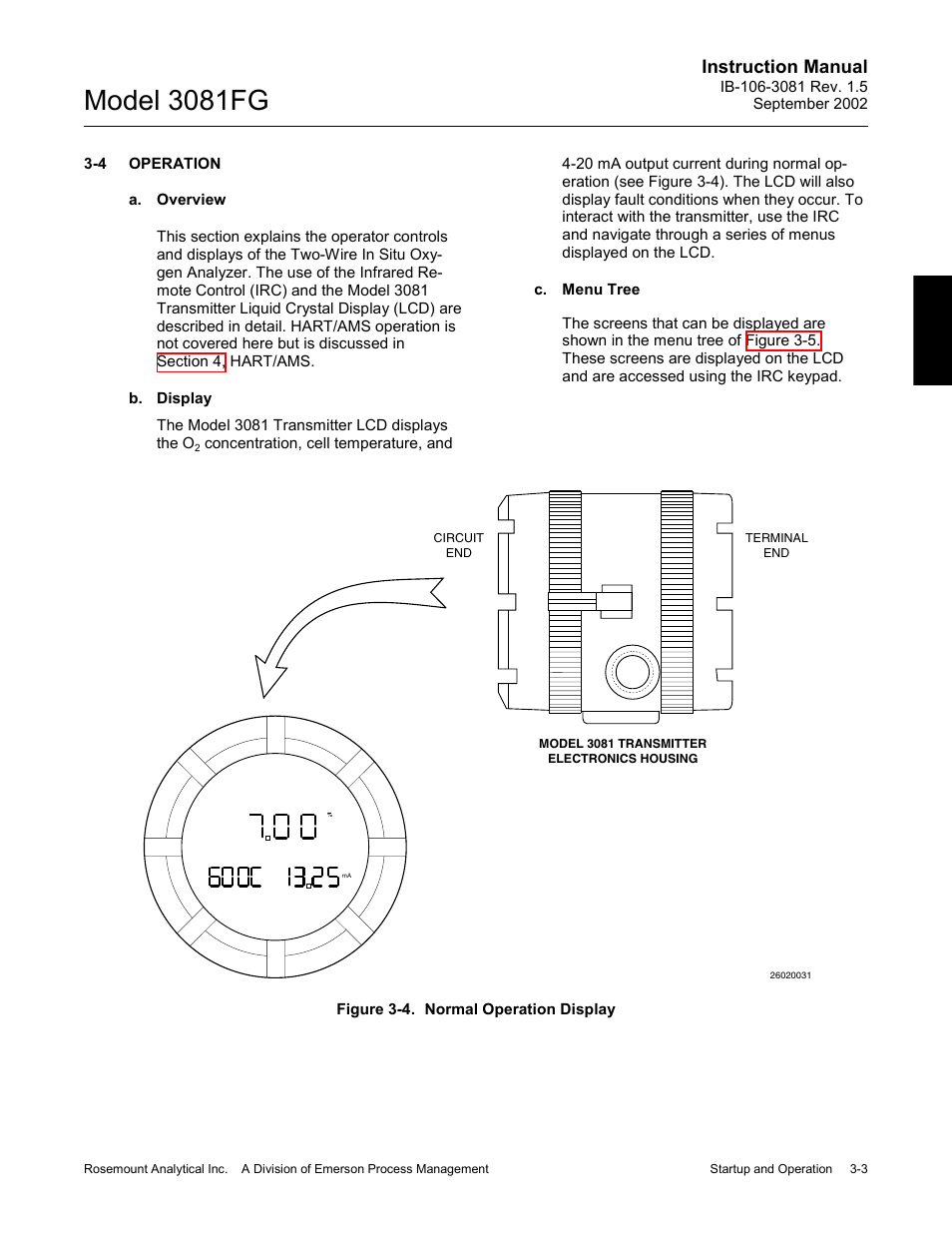 Operation, Operation -3, Figure 3-4. normal operation display -3 | Model 3081fg, Instruction manual | Emerson 3081FG User Manual | Page 33 / 78