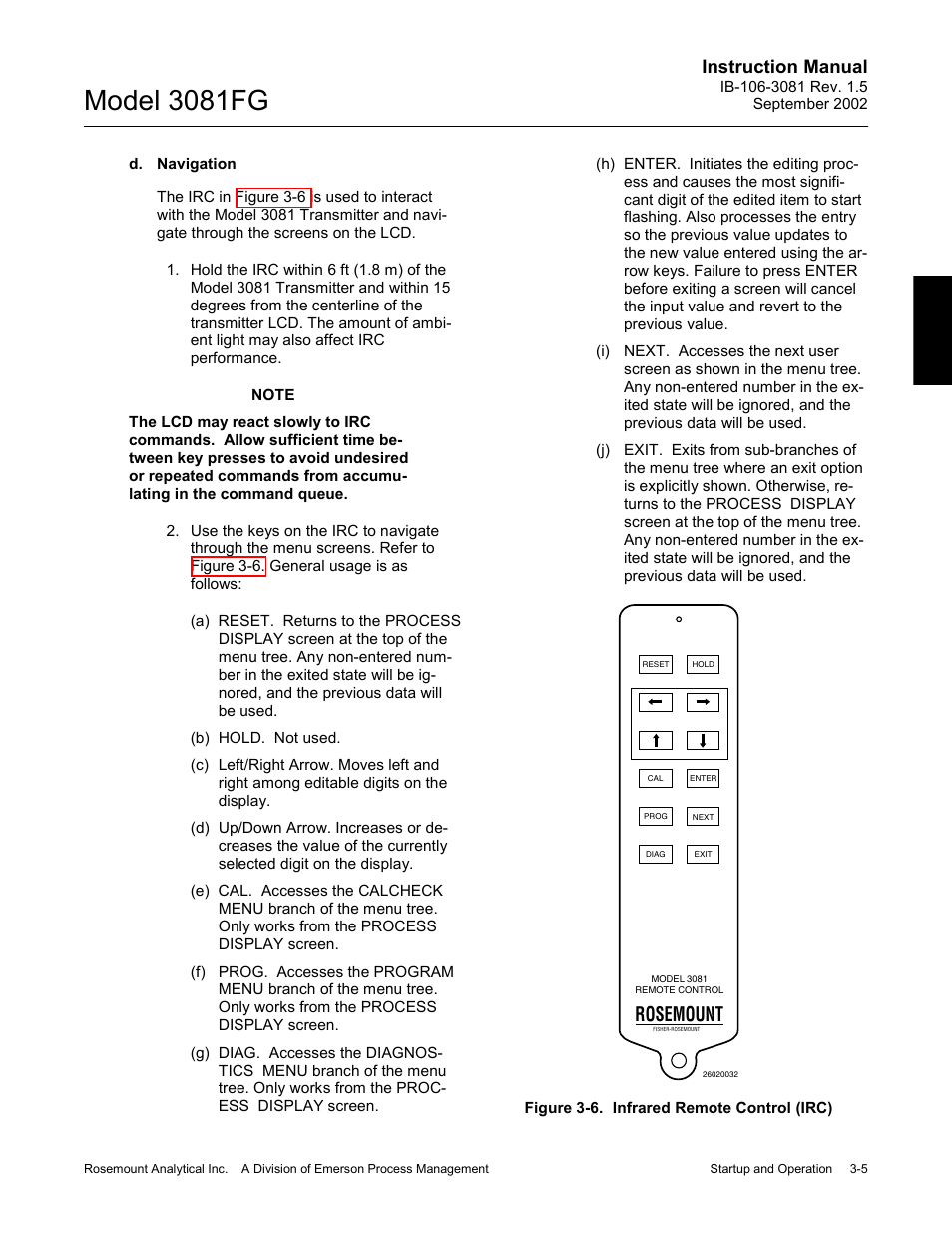 Figure 3-6. infrared remote control (irc) -5, Model 3081fg, Rosemount | Instruction manual | Emerson 3081FG User Manual | Page 35 / 78