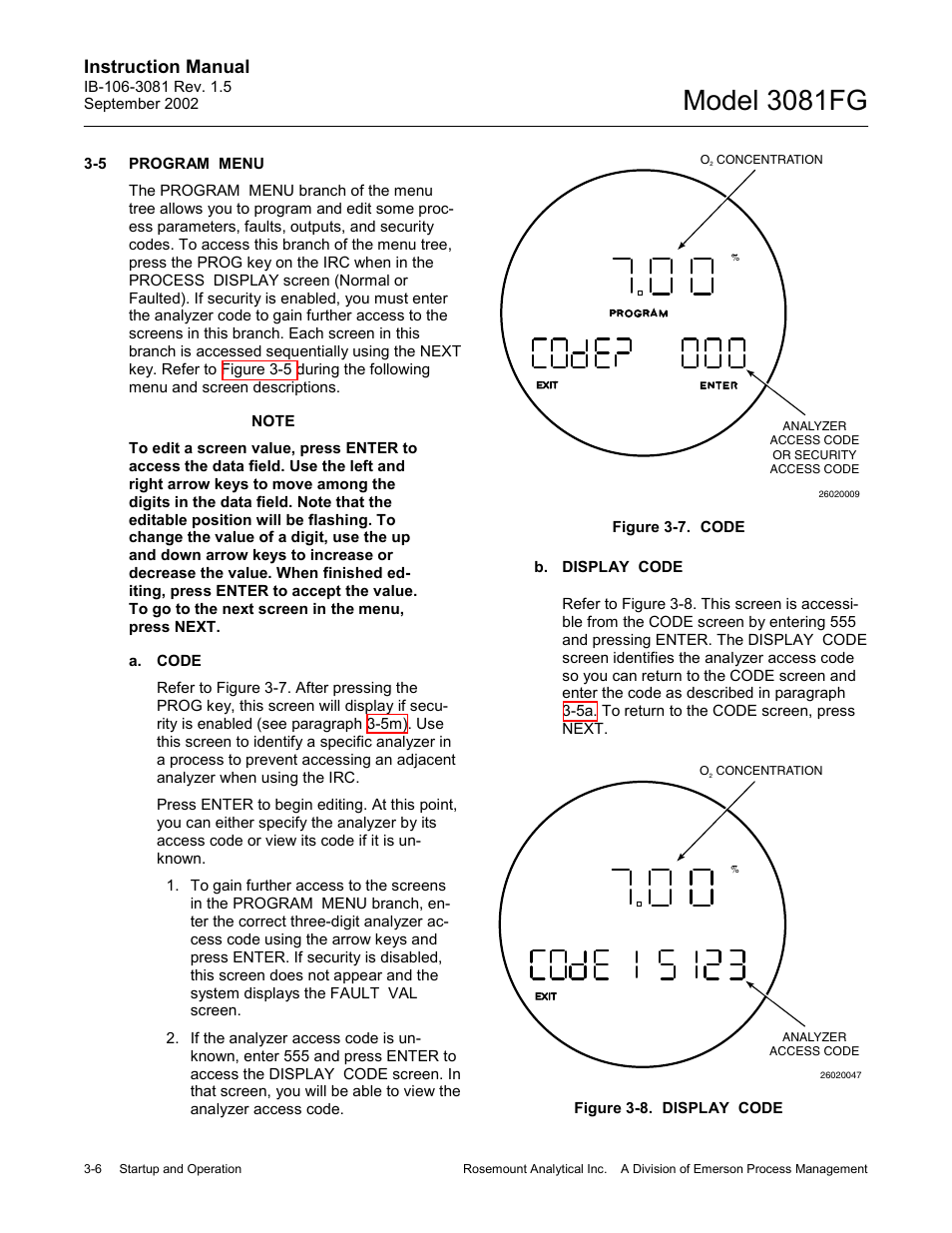 Program menu, Program menu -6, Figure 3-7. code -6 figure 3-8. display code -6 | Model 3081fg, Instruction manual | Emerson 3081FG User Manual | Page 36 / 78