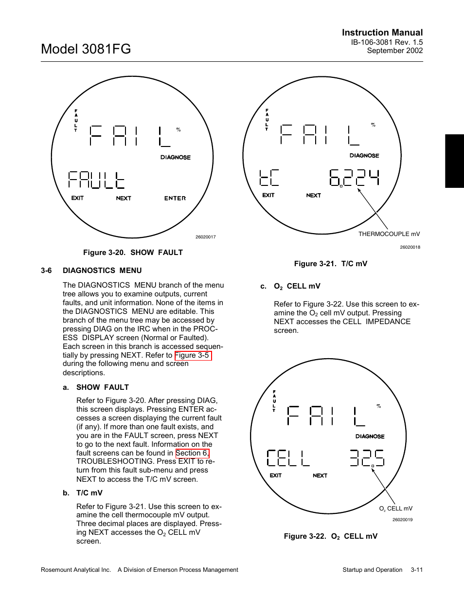 Diagnostics menu, Diagnostics menu -11, Cell mv -11 | Model 3081fg, Instruction manual | Emerson 3081FG User Manual | Page 41 / 78
