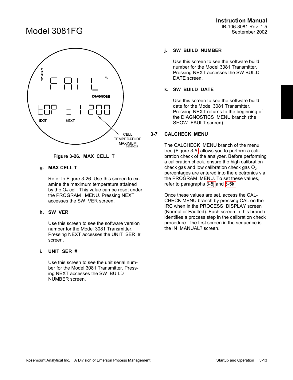 Calcheck menu, Calcheck menu -13, Figure 3-26. max cell t -13 | Model 3081fg, Instruction manual | Emerson 3081FG User Manual | Page 43 / 78