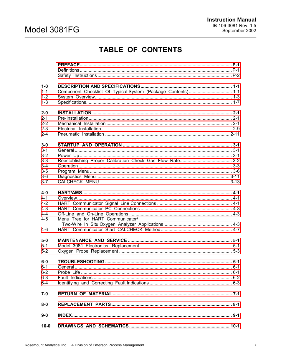 Emerson 3081FG User Manual | Page 5 / 78