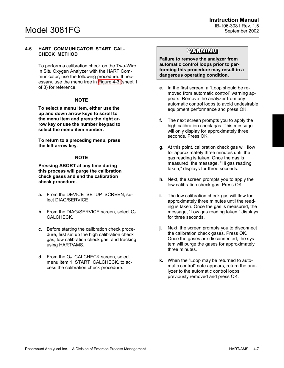 Hart communicator start calcheck method, Hart communicator start calcheck method -7, Model 3081fg | Emerson 3081FG User Manual | Page 53 / 78