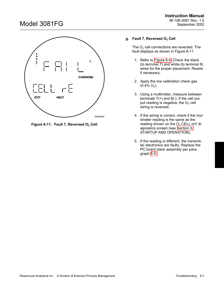 Figure 6-11. fault 7, reversed o, Cell -7, Model 3081fg | Instruction manual | Emerson 3081FG User Manual | Page 65 / 78