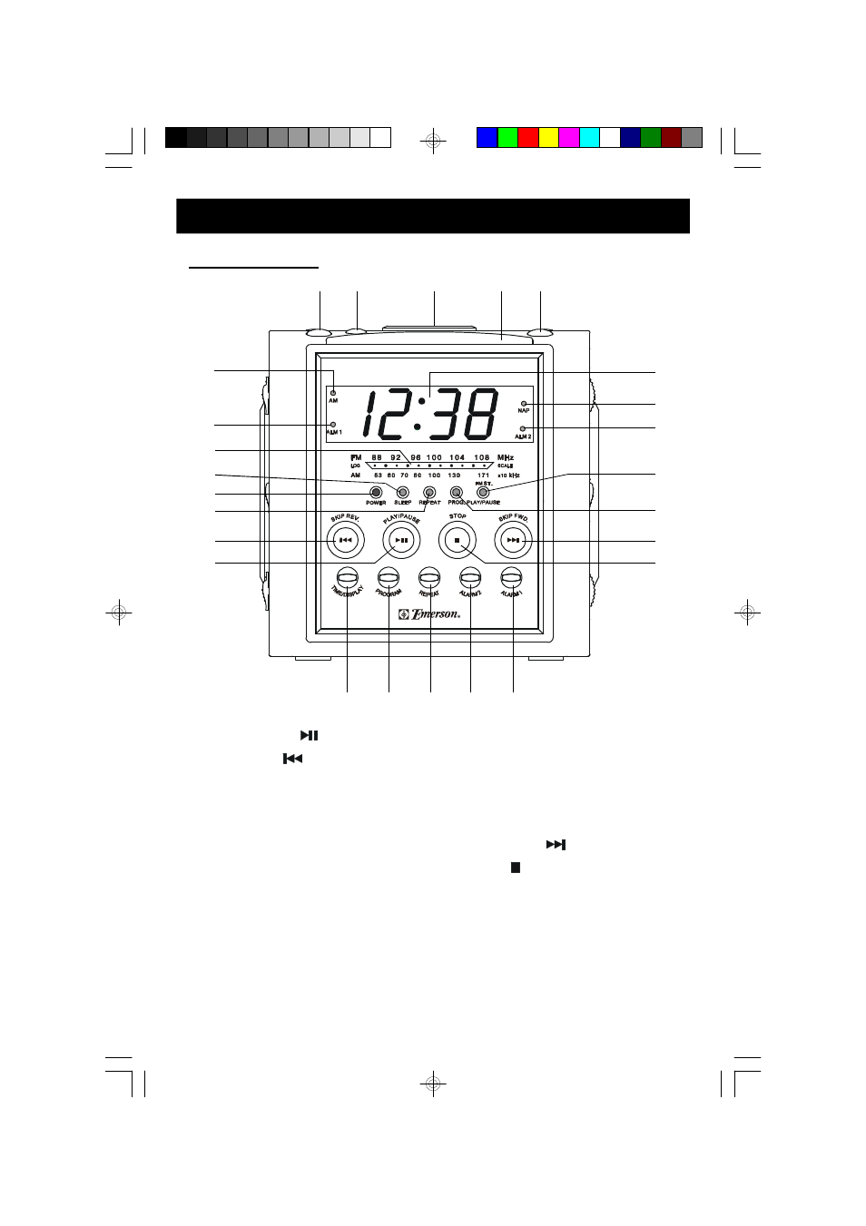 Location of controls and indicators, Front panel | Emerson Radio CKD3630 User Manual | Page 8 / 25