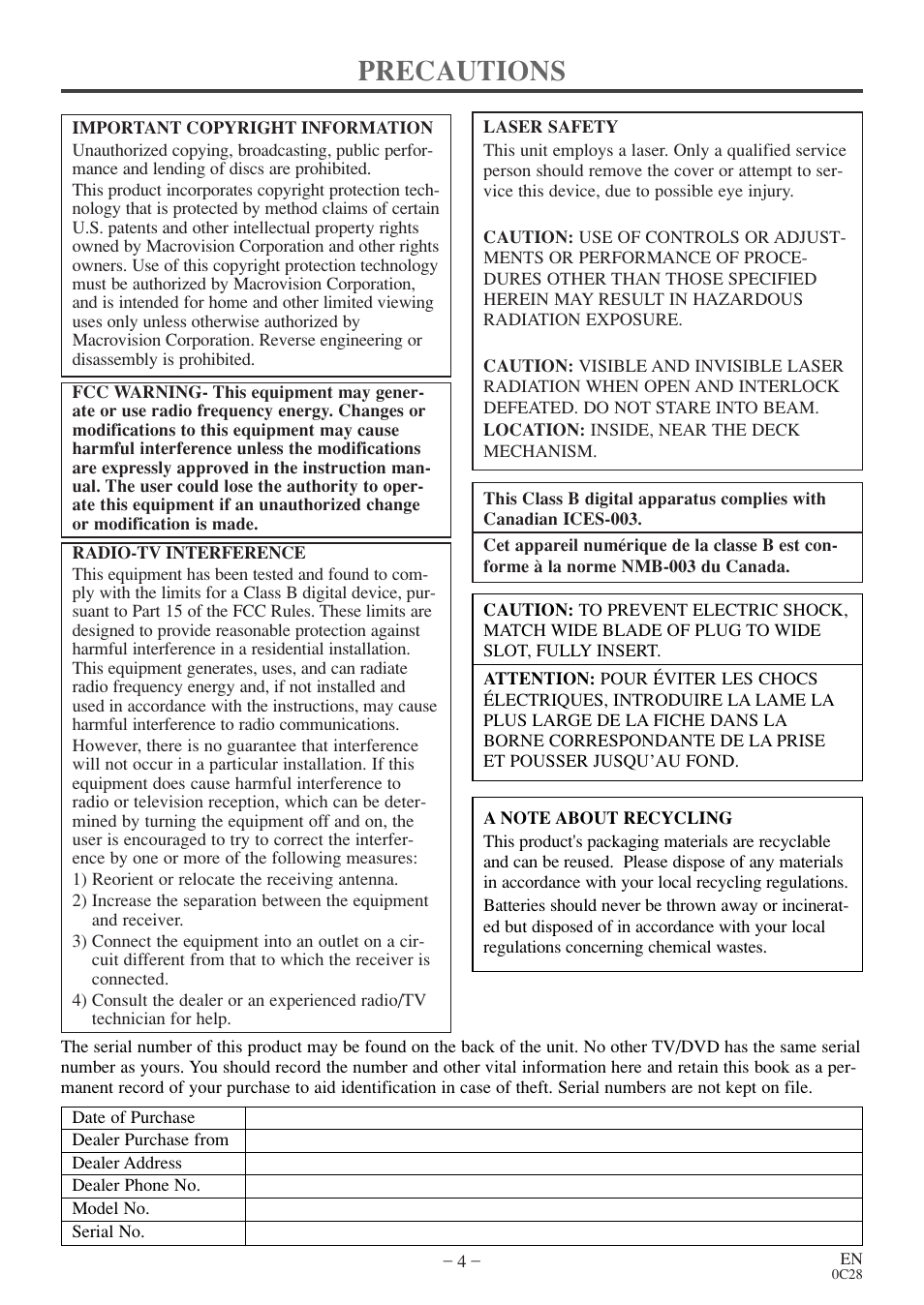 Precautions | Emerson EWC13D4 User Manual | Page 4 / 40