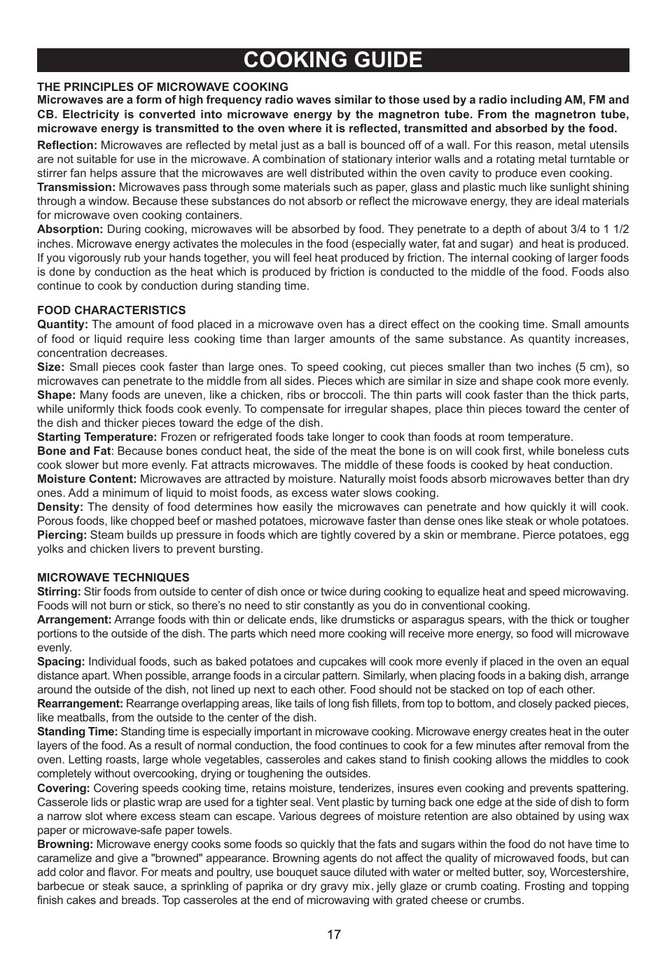 Cooking guide | Emerson Radio MW1161SB User Manual | Page 18 / 28