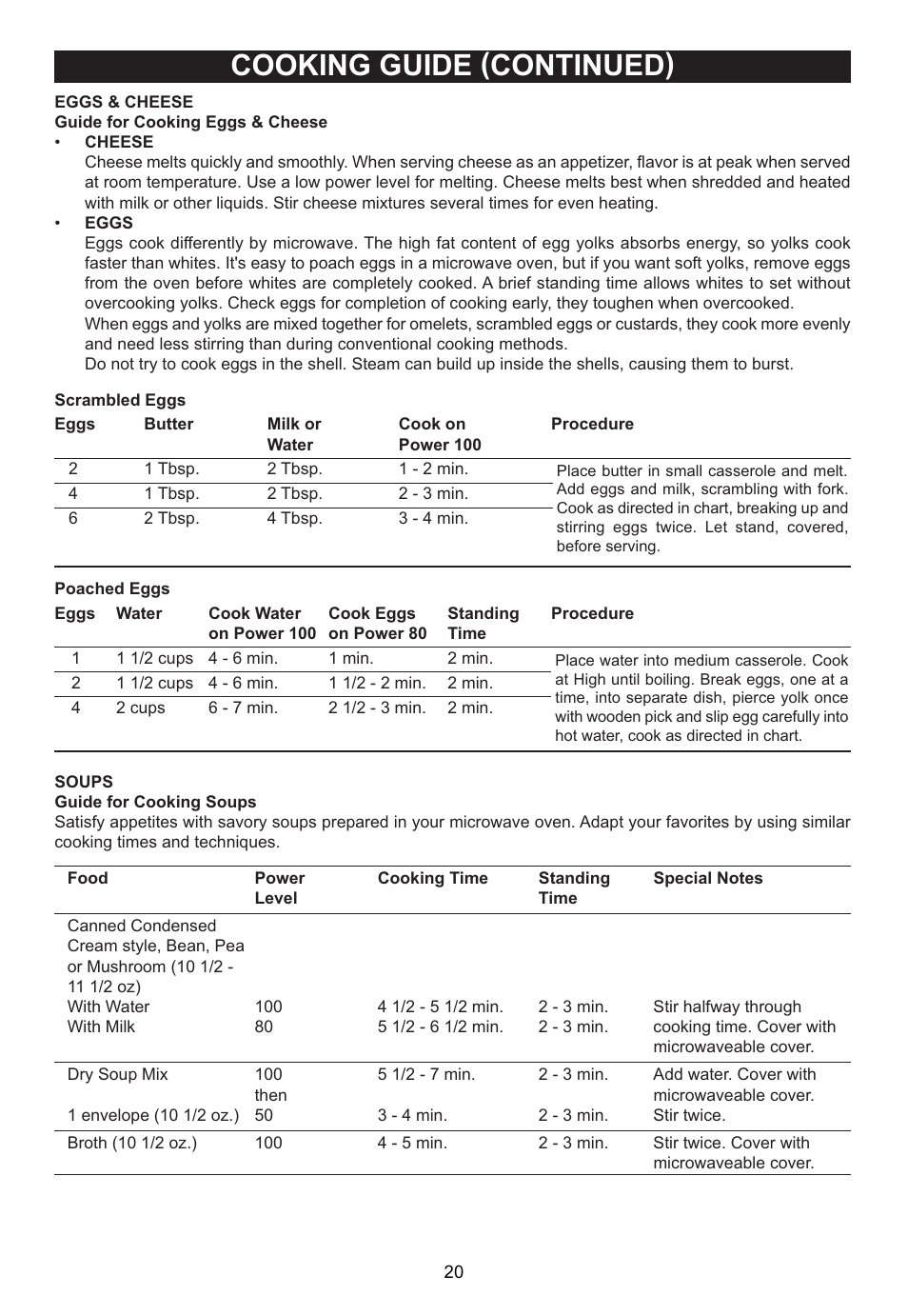 Cooking guide (continued) | Emerson Radio MW1161SB User Manual | Page 21 / 28