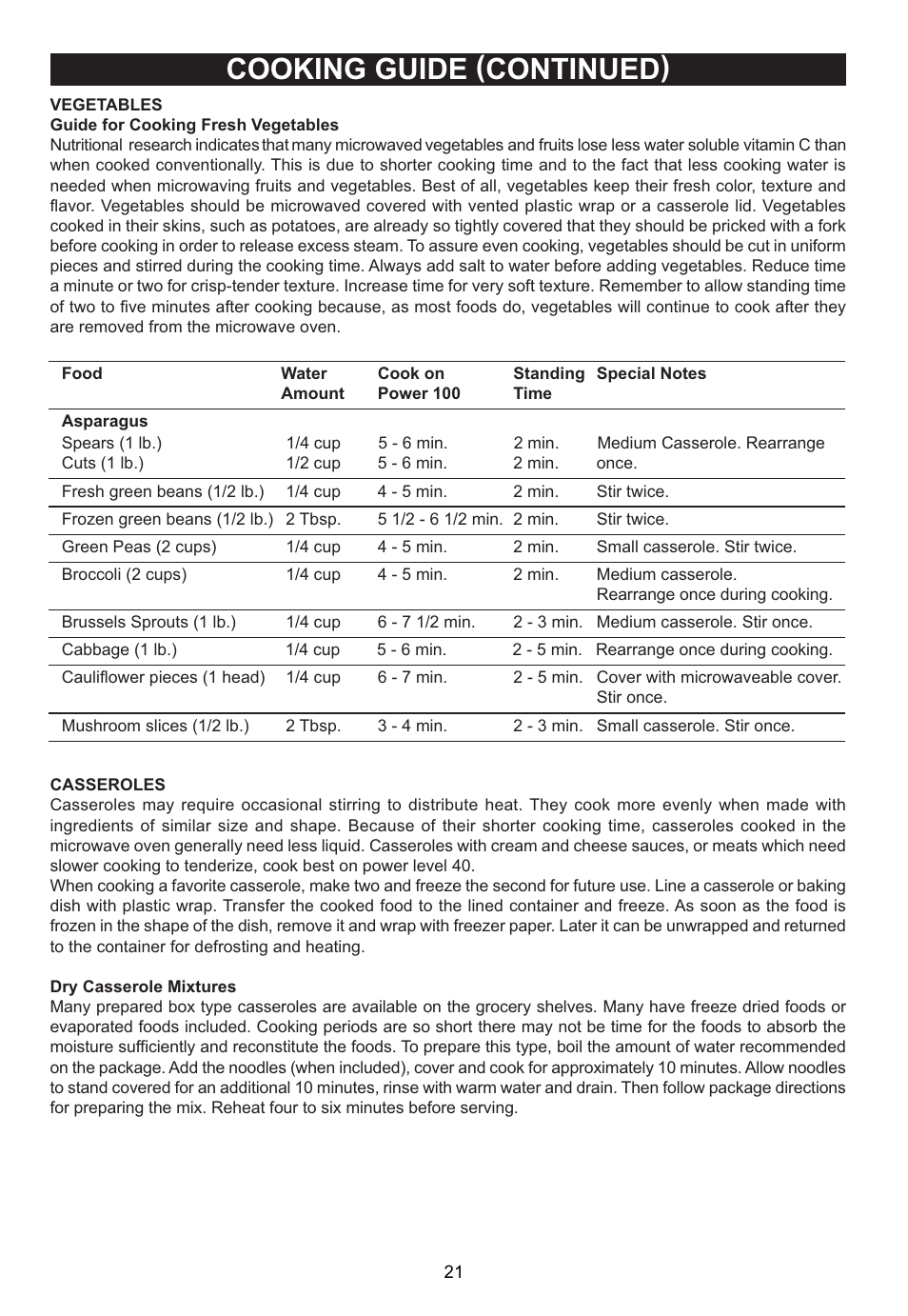 Cooking guide (continued) | Emerson Radio MW1161SB User Manual | Page 22 / 28