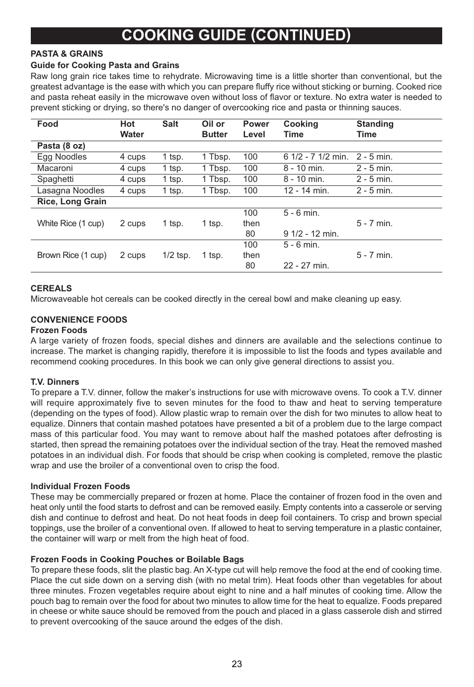 Cooking guide (continued) | Emerson Radio MW1161SB User Manual | Page 24 / 28