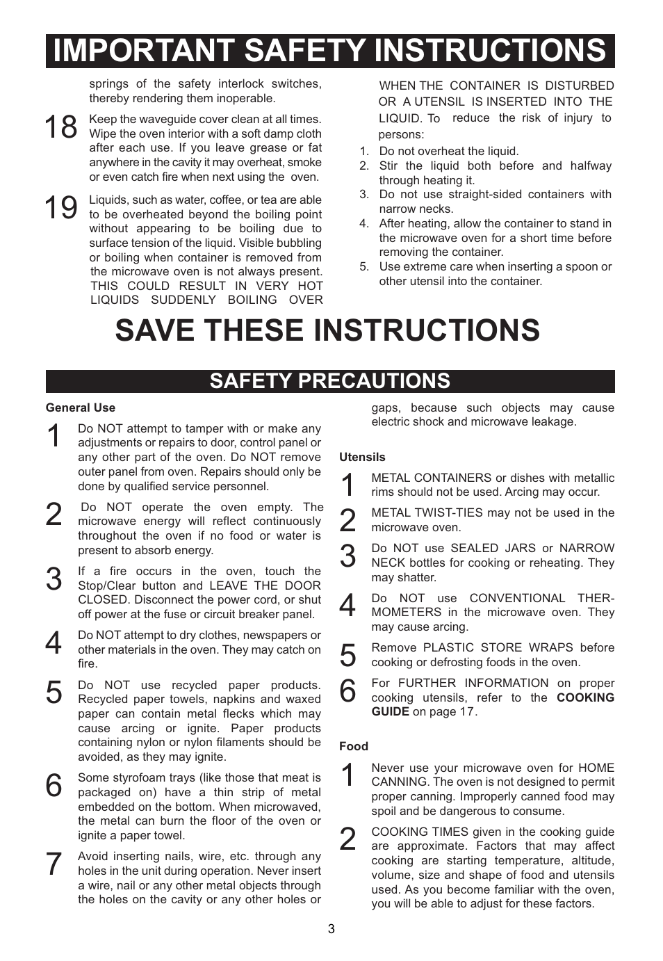 Important safety instructions, Save these instructions, Safety precautions | Emerson Radio MW1161SB User Manual | Page 4 / 28