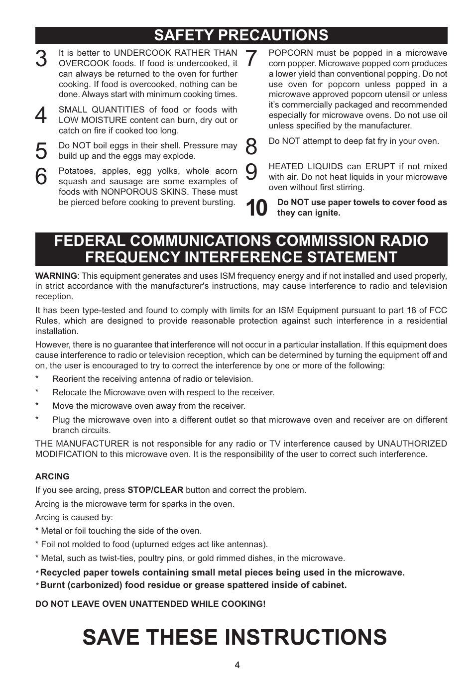 Save these instructions | Emerson Radio MW1161SB User Manual | Page 5 / 28