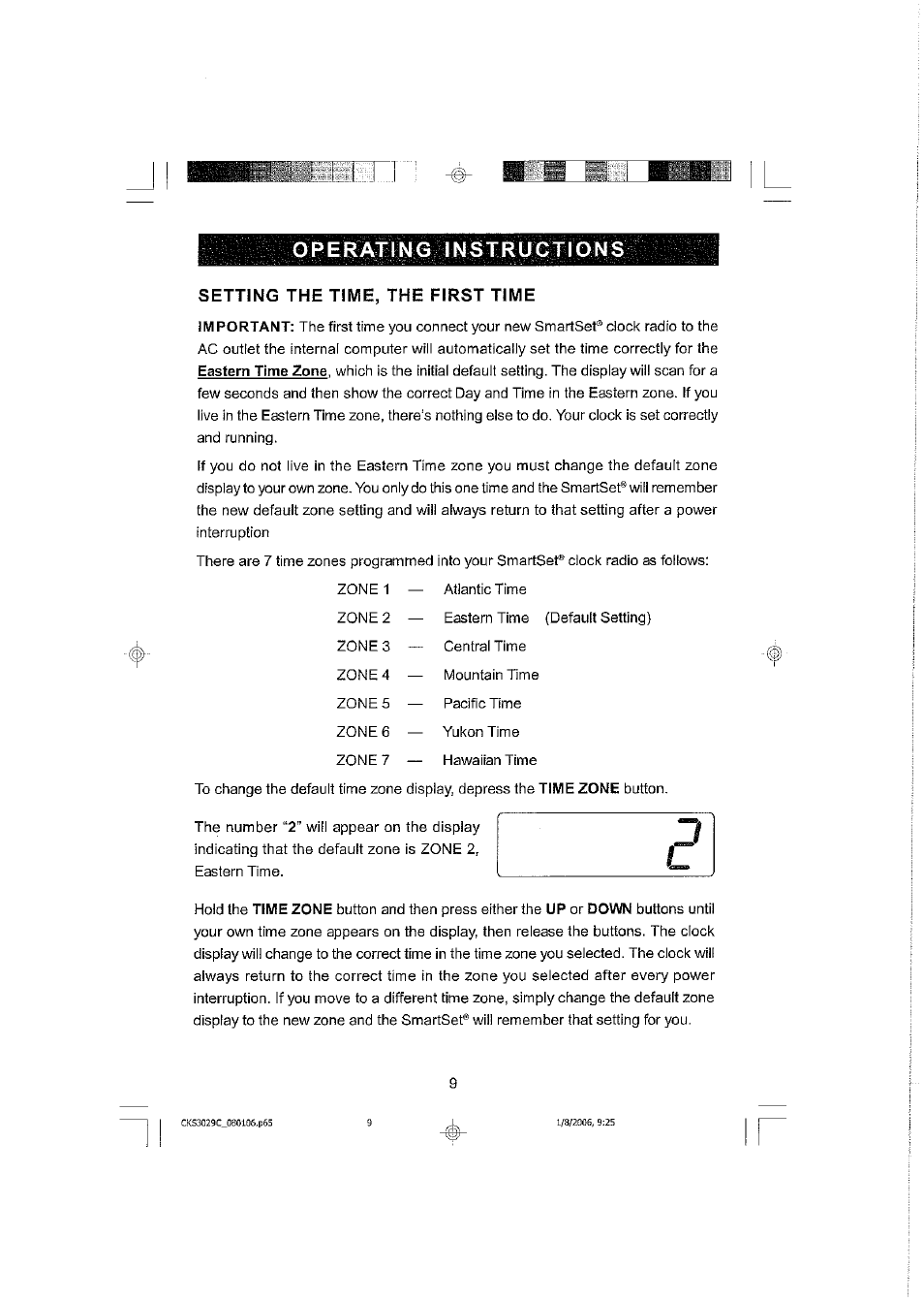 Ope rati n g instructi on s, Setting the time, the first time | Emerson SMARTSET CKS3029C User Manual | Page 10 / 23