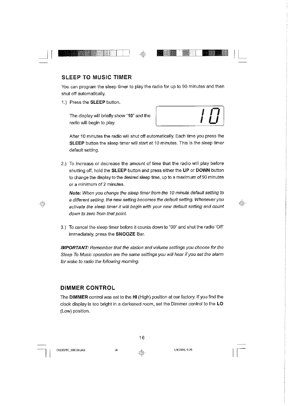 Sleep to music timer, Dimmer control | Emerson SMARTSET CKS3029C User Manual | Page 17 / 23