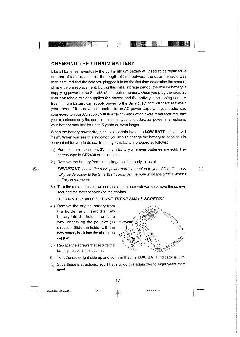 Changing the lithium battery | Emerson SMARTSET CKS3029C User Manual | Page 18 / 23