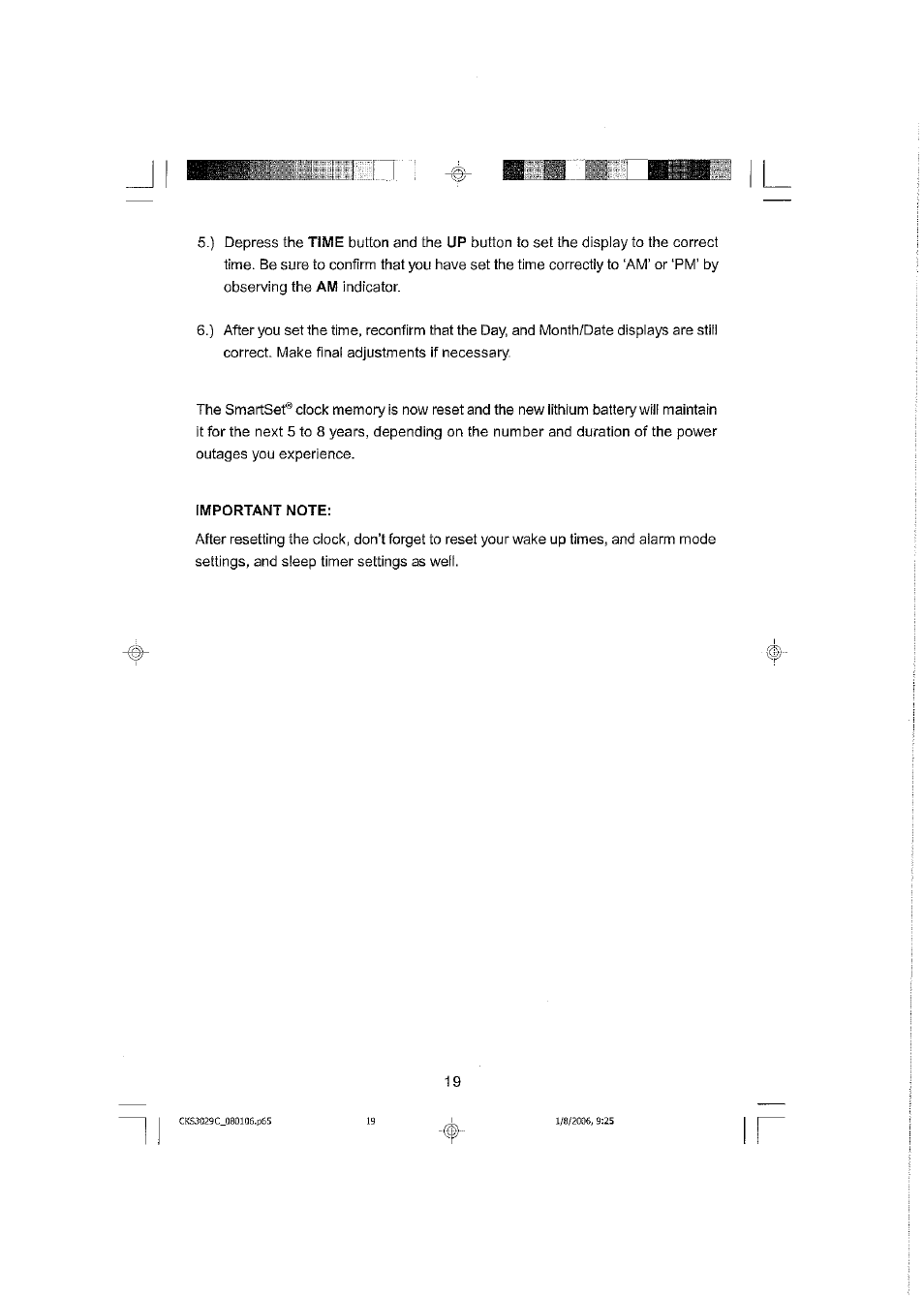 Important note | Emerson SMARTSET CKS3029C User Manual | Page 20 / 23