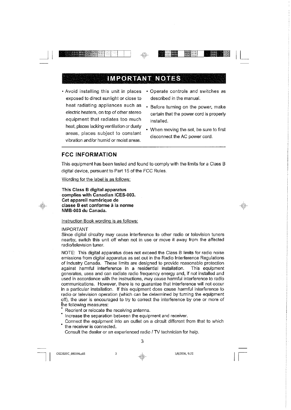 Important notes, Fcc information | Emerson SMARTSET CKS3029C User Manual | Page 4 / 23