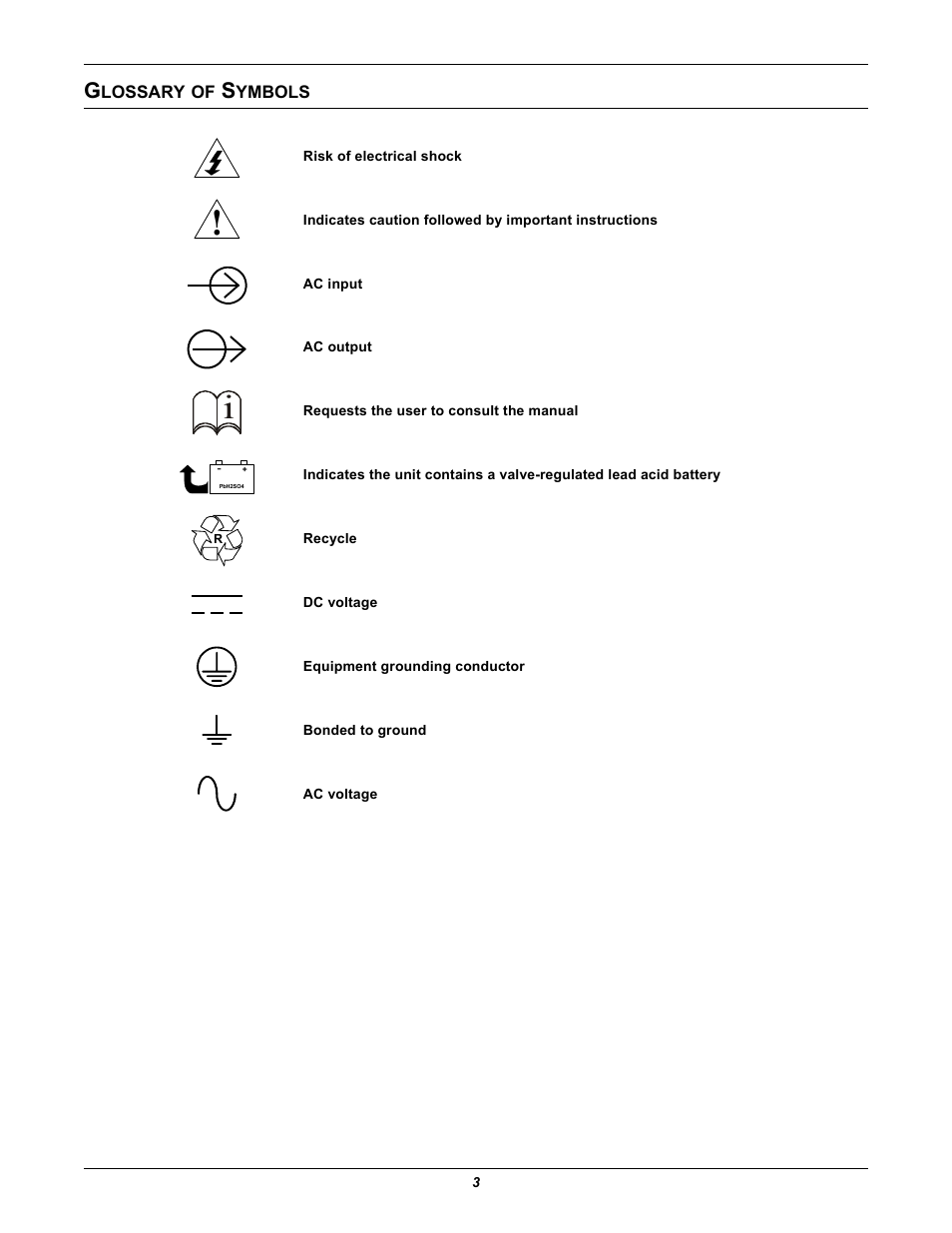 Glossary of symbols, Lossary, Ymbols | Emerson Liebert NX 10-30kVA User Manual | Page 11 / 112