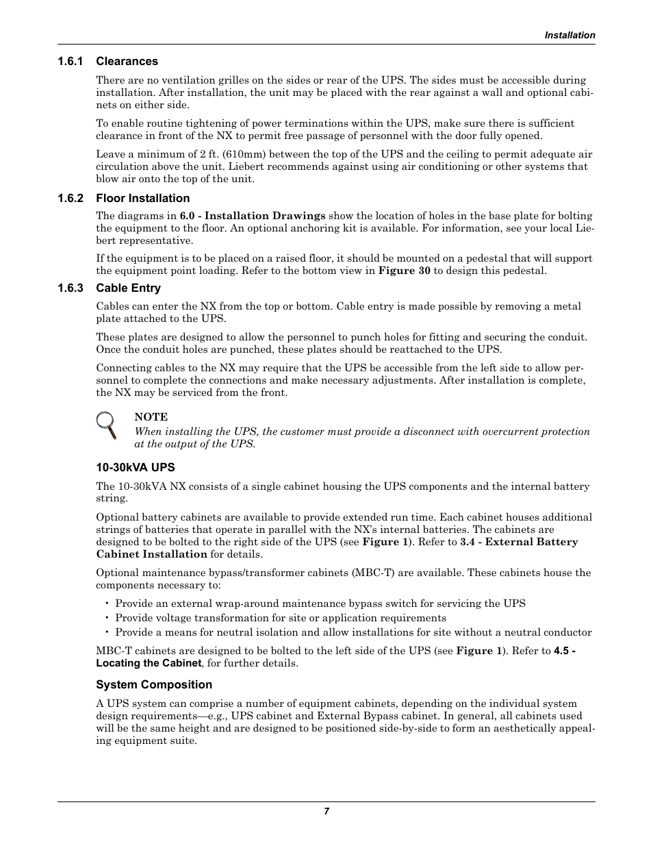 1 clearances, 2 floor installation, 3 cable entry | 30kva ups, System composition, Clearances, Floor installation, Cable entry | Emerson Liebert NX 10-30kVA User Manual | Page 15 / 112