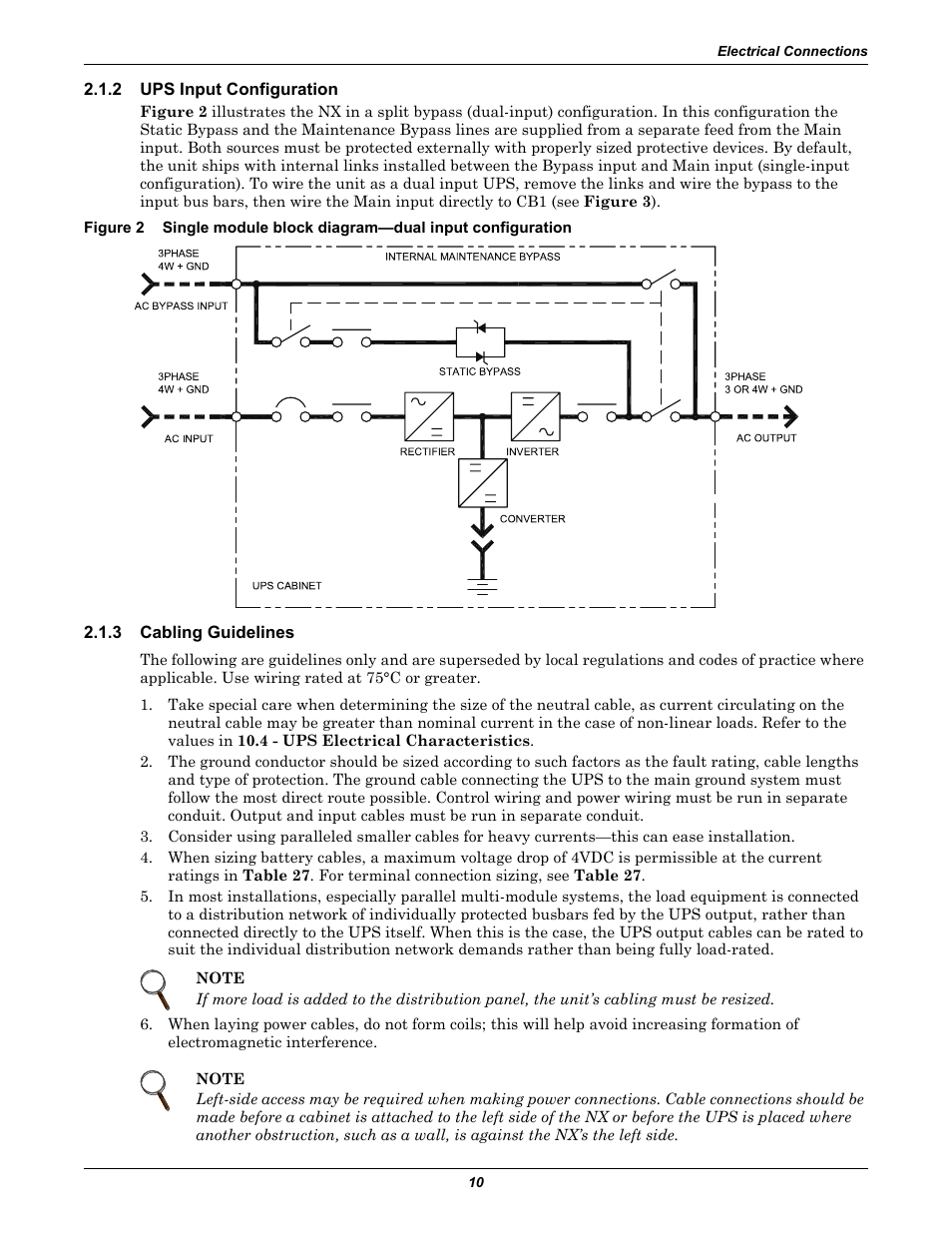 2 ups input configuration, 3 cabling guidelines, Ups input configuration | Cabling guidelines, Figure 2 | Emerson Liebert NX 10-30kVA User Manual | Page 18 / 112