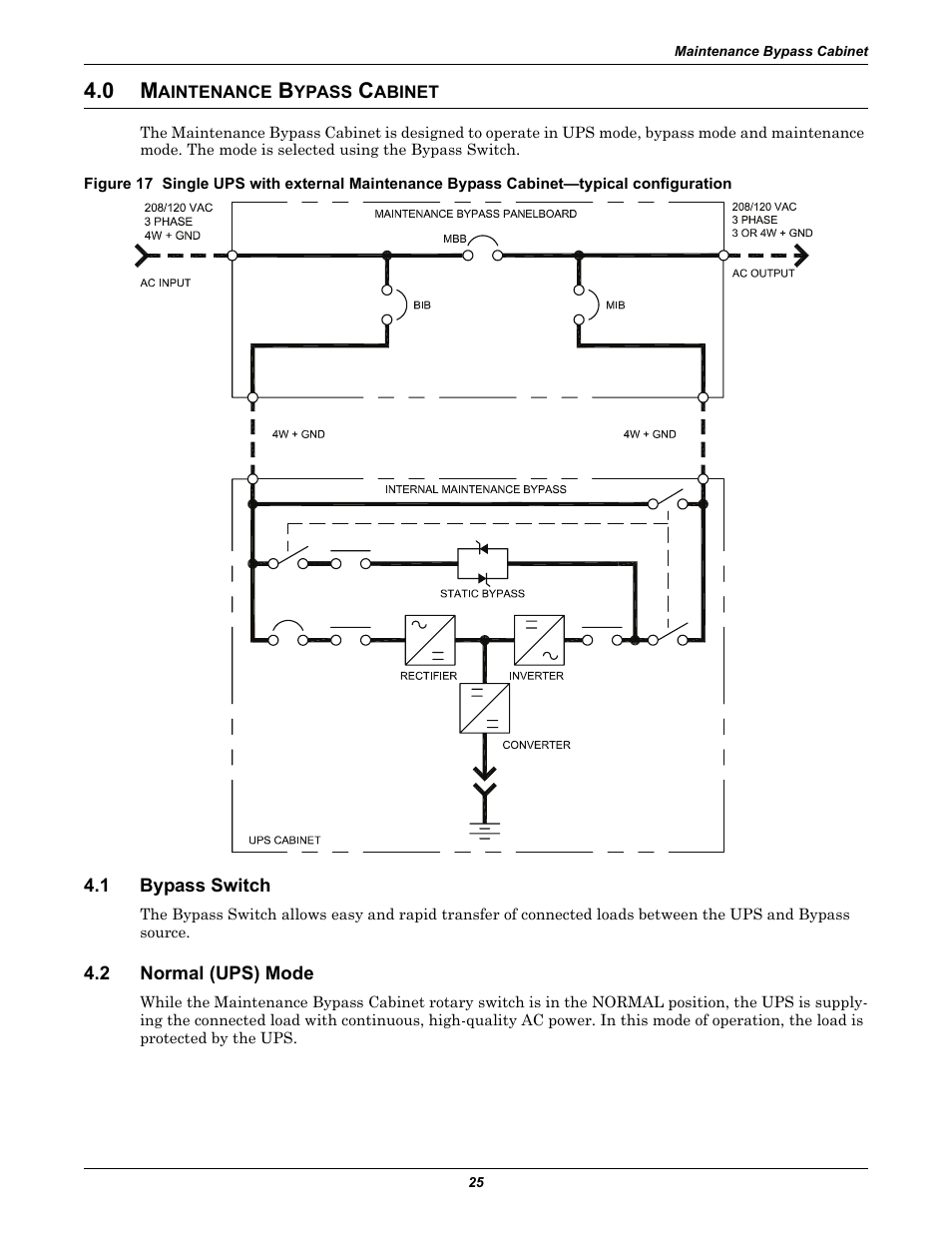 0 maintenance bypass cabinet, 1 bypass switch, 2 normal (ups) mode | Aintenance, Ypass, Abinet, Bypass switch, Normal (ups) mode | Emerson Liebert NX 10-30kVA User Manual | Page 33 / 112