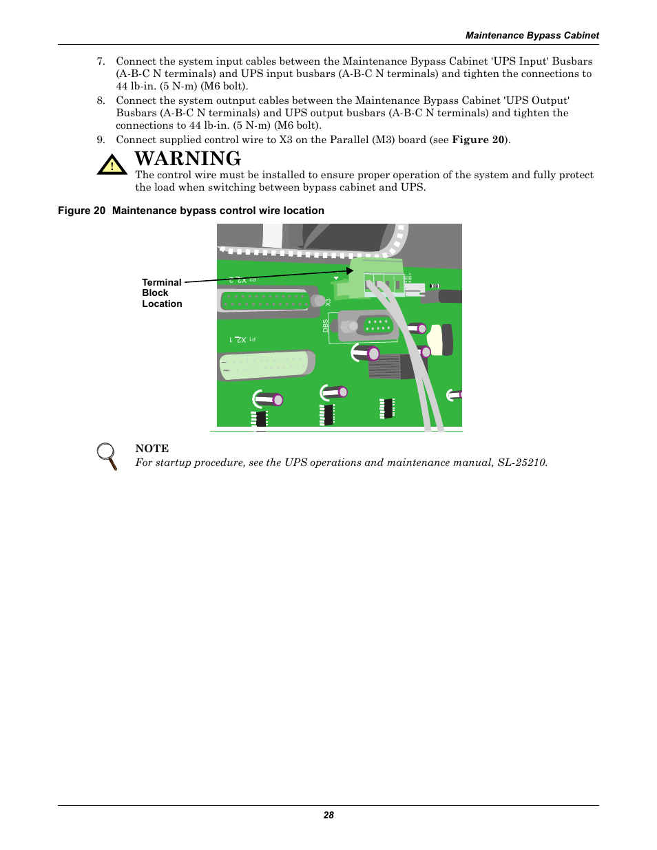 Figure 20 maintenance bypass control wire location, Warning | Emerson Liebert NX 10-30kVA User Manual | Page 36 / 112