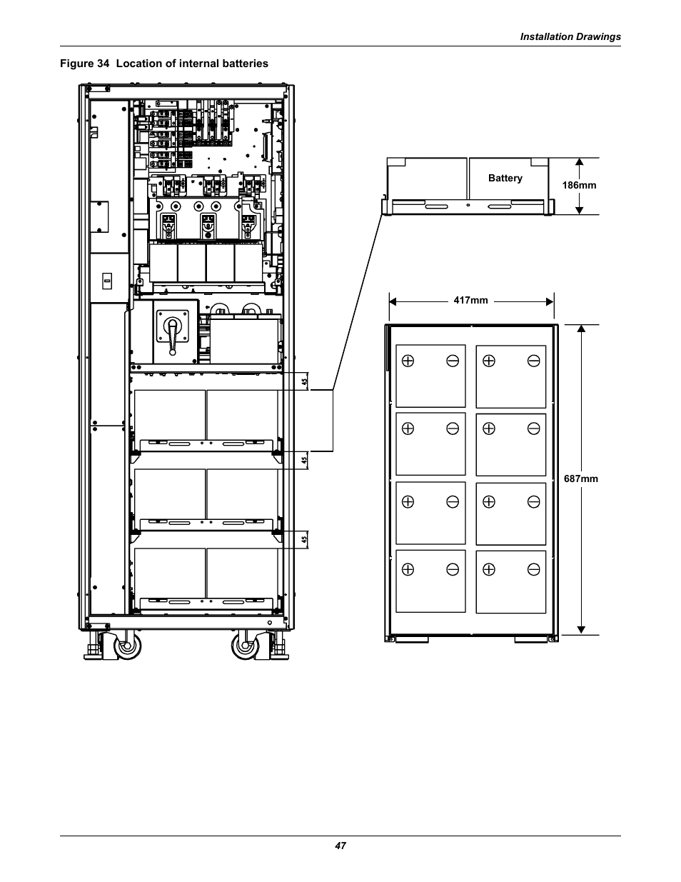 Figure 34 location of internal batteries | Emerson Liebert NX 10-30kVA User Manual | Page 55 / 112