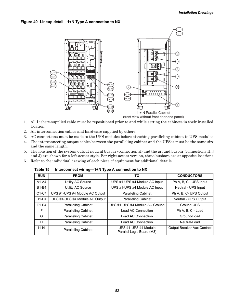 Table 15, Interconnect wiring—1+n type a connection to nx | Emerson Liebert NX 10-30kVA User Manual | Page 61 / 112