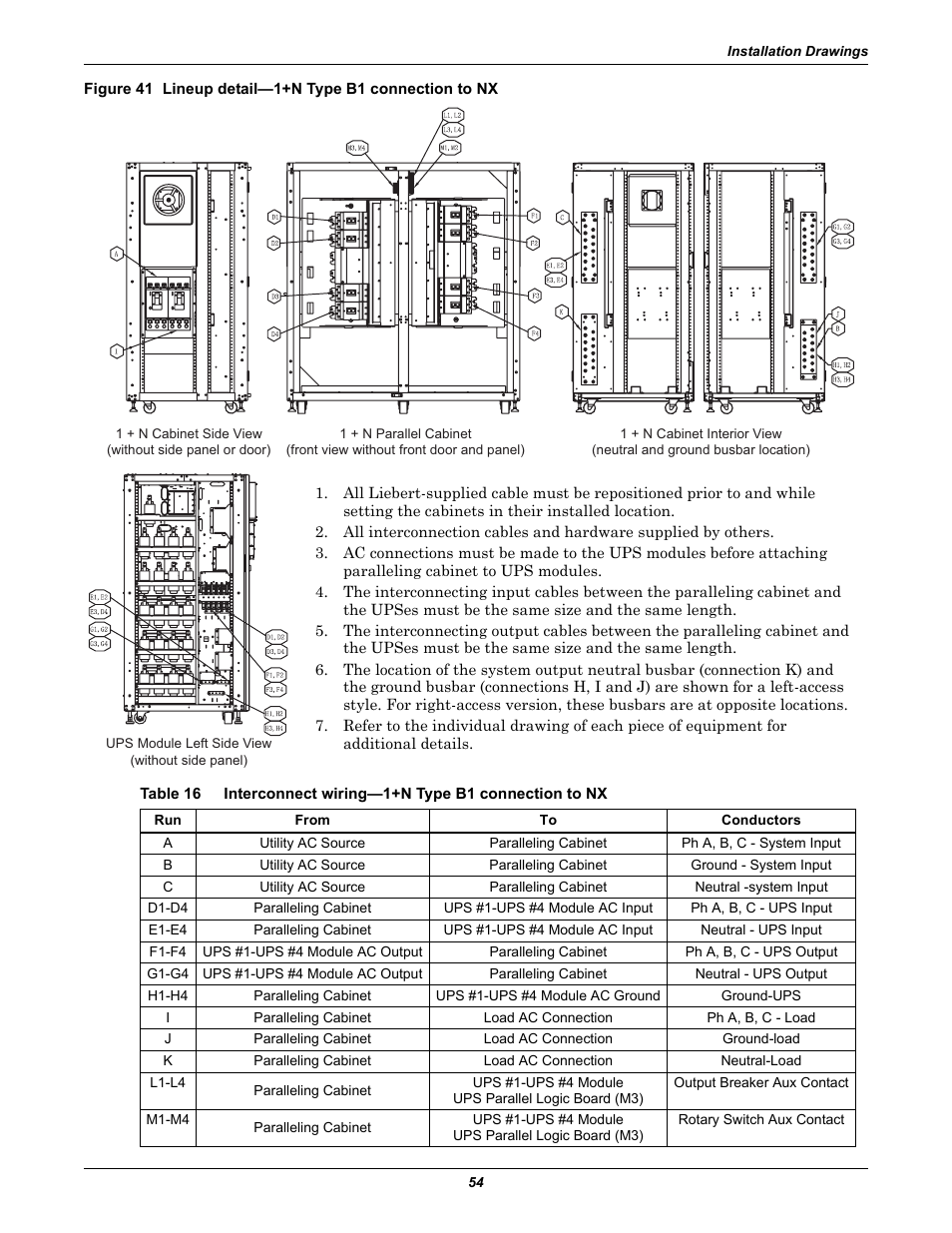 Table 16, Interconnect wiring—1+n type b1 connection to nx | Emerson Liebert NX 10-30kVA User Manual | Page 62 / 112