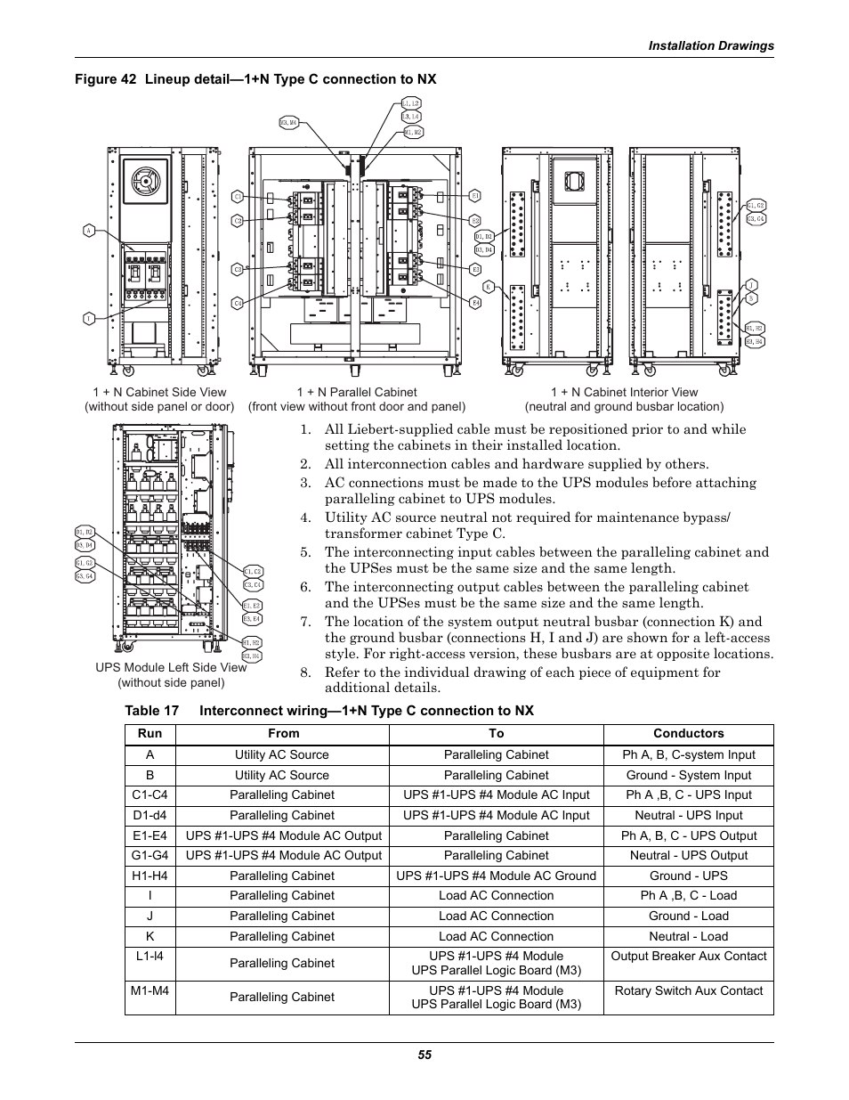 Table 17, Interconnect wiring—1+n type c connection to nx | Emerson Liebert NX 10-30kVA User Manual | Page 63 / 112