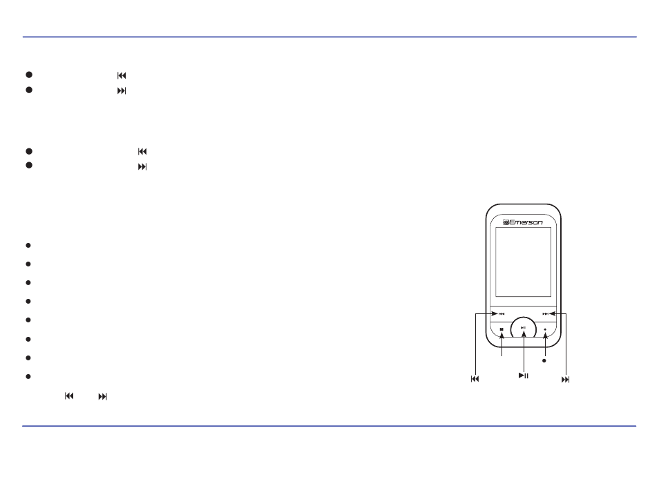 Skipping tracks, Searching backward or forward within a track, Music player settings | Emerson EMP413-2 User Manual | Page 14 / 31