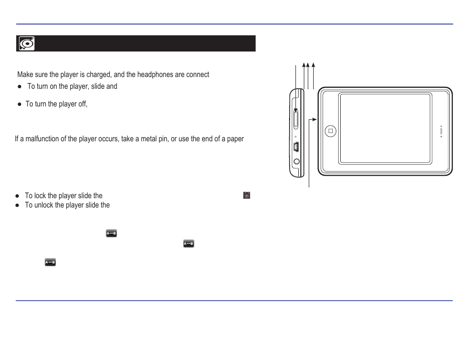 Basic operation, Turning on/off lock / unlock buttons, A-b repeat finction | Reset the player | Emerson EMP3550-4 User Manual | Page 11 / 25