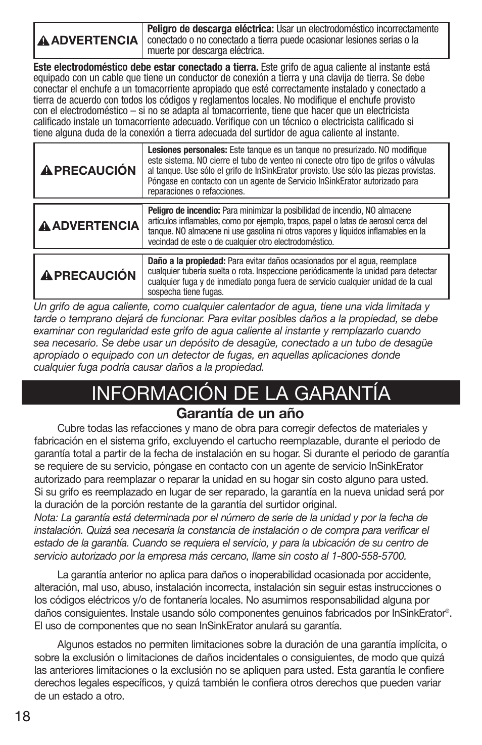 Información de la garantía, Garantía de un año | Emerson UW User Manual | Page 18 / 31