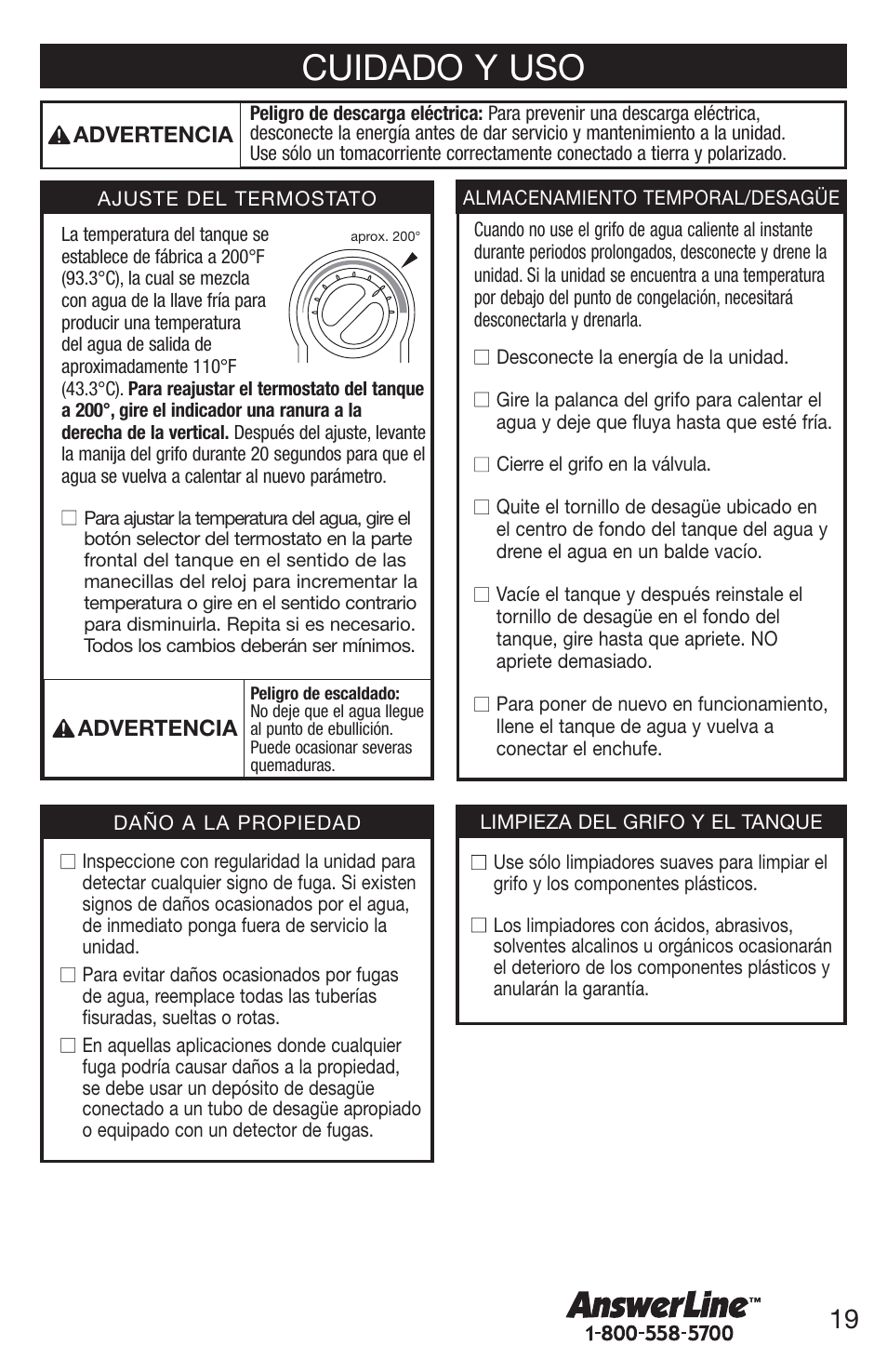 Cuidado y uso | Emerson UW User Manual | Page 19 / 31