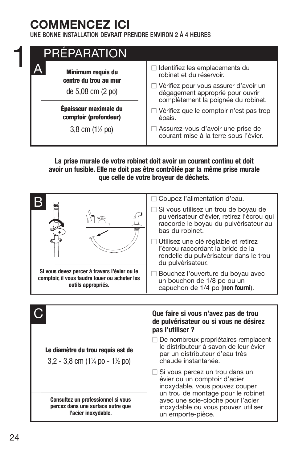 Préparation commencez ici | Emerson UW User Manual | Page 24 / 31