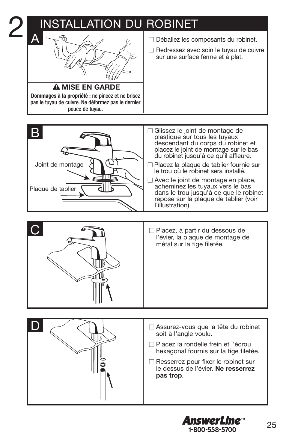 Ac d, Installation du robinet | Emerson UW User Manual | Page 25 / 31