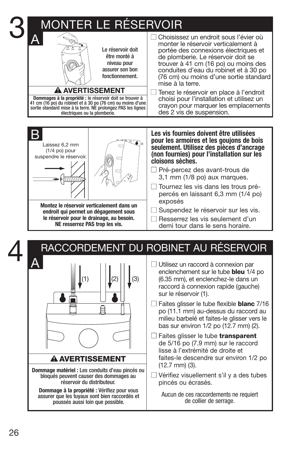Monter le réservoir, Raccordement du robinet au réservoir | Emerson UW User Manual | Page 26 / 31