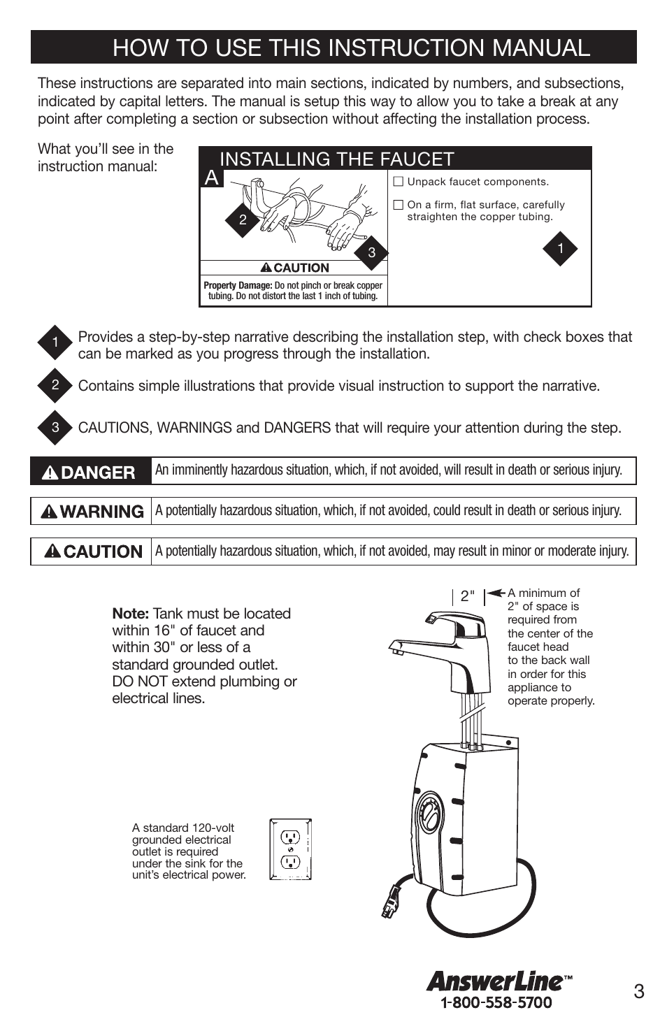 How to use this instruction manual, Installing the faucet | Emerson UW User Manual | Page 3 / 31
