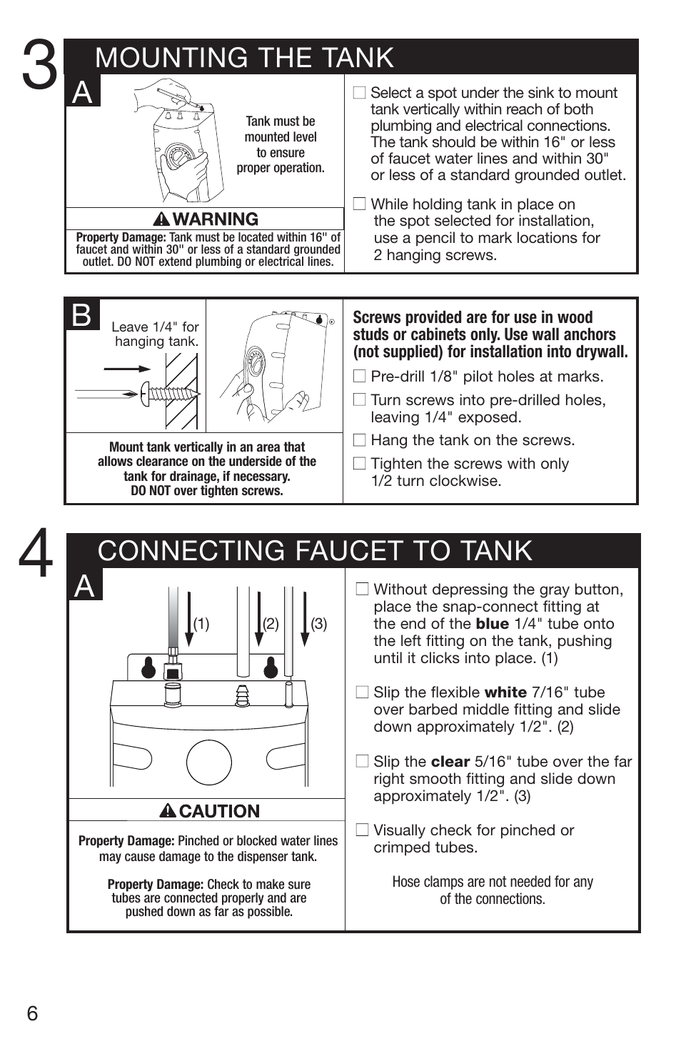 Mounting the tank, Connecting faucet to tank | Emerson UW User Manual | Page 6 / 31