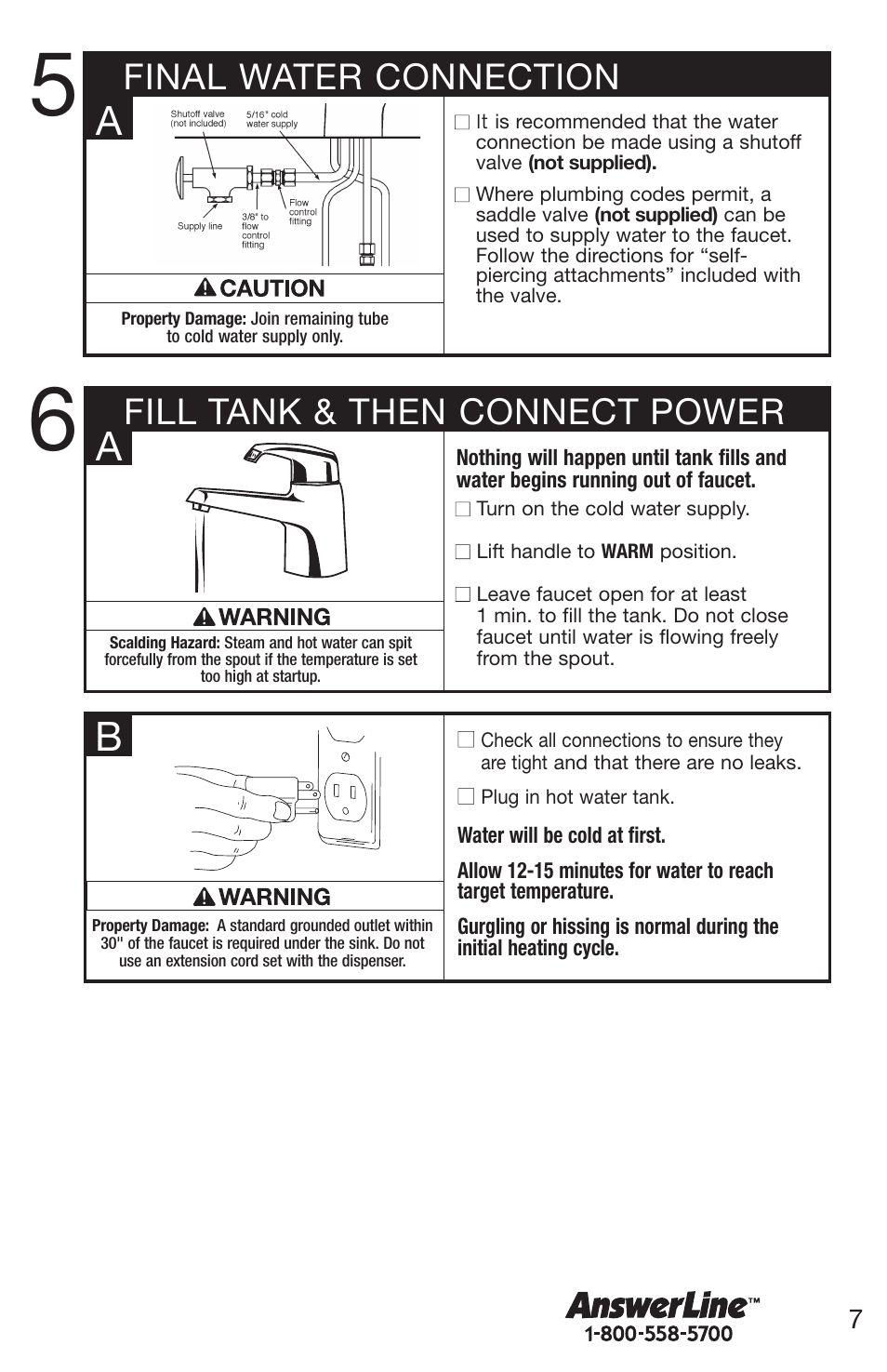 Final water connection, Fill tank & then connect power | Emerson UW User Manual | Page 7 / 31