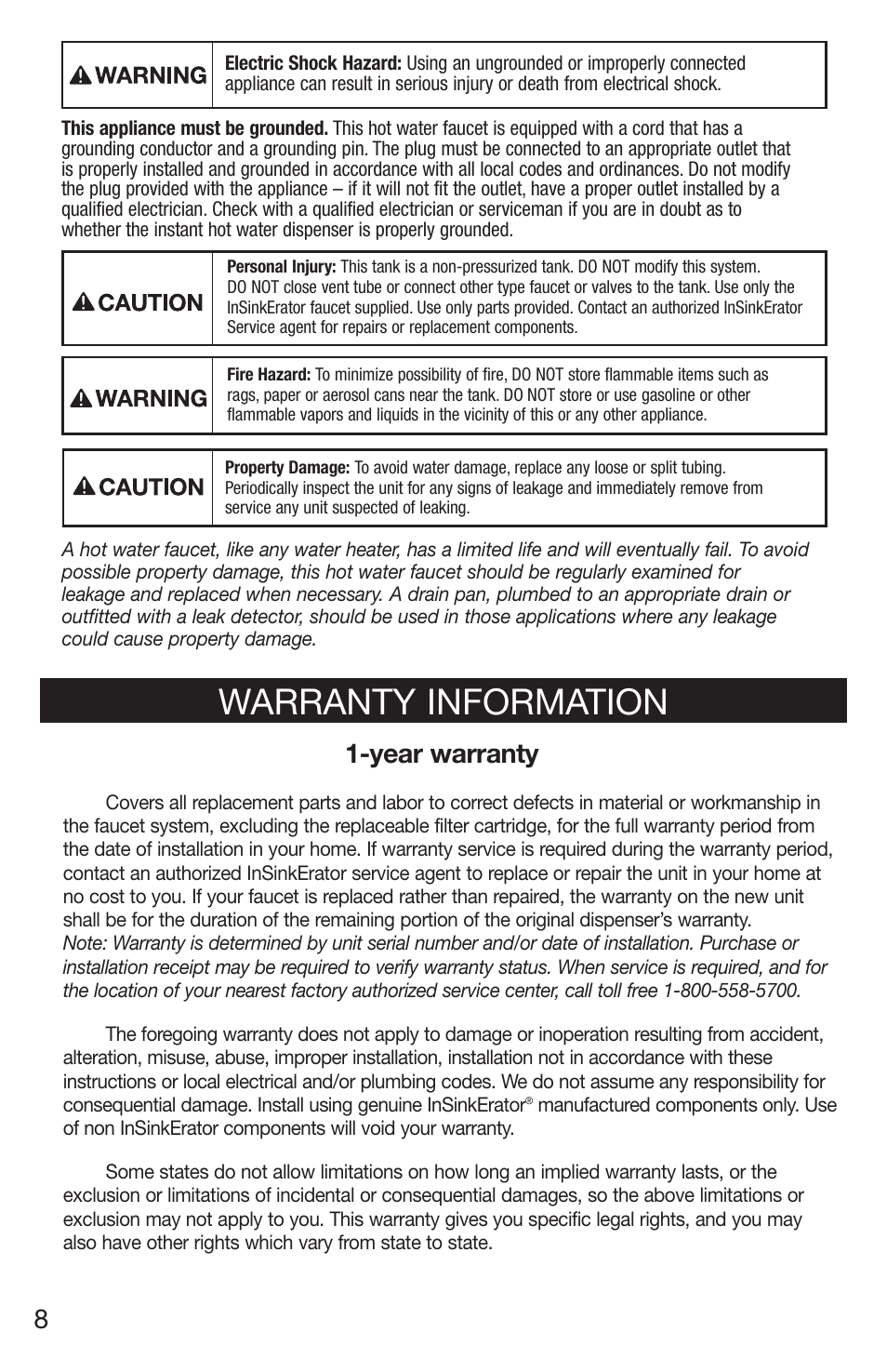 Warranty information, Year warranty | Emerson UW User Manual | Page 8 / 31