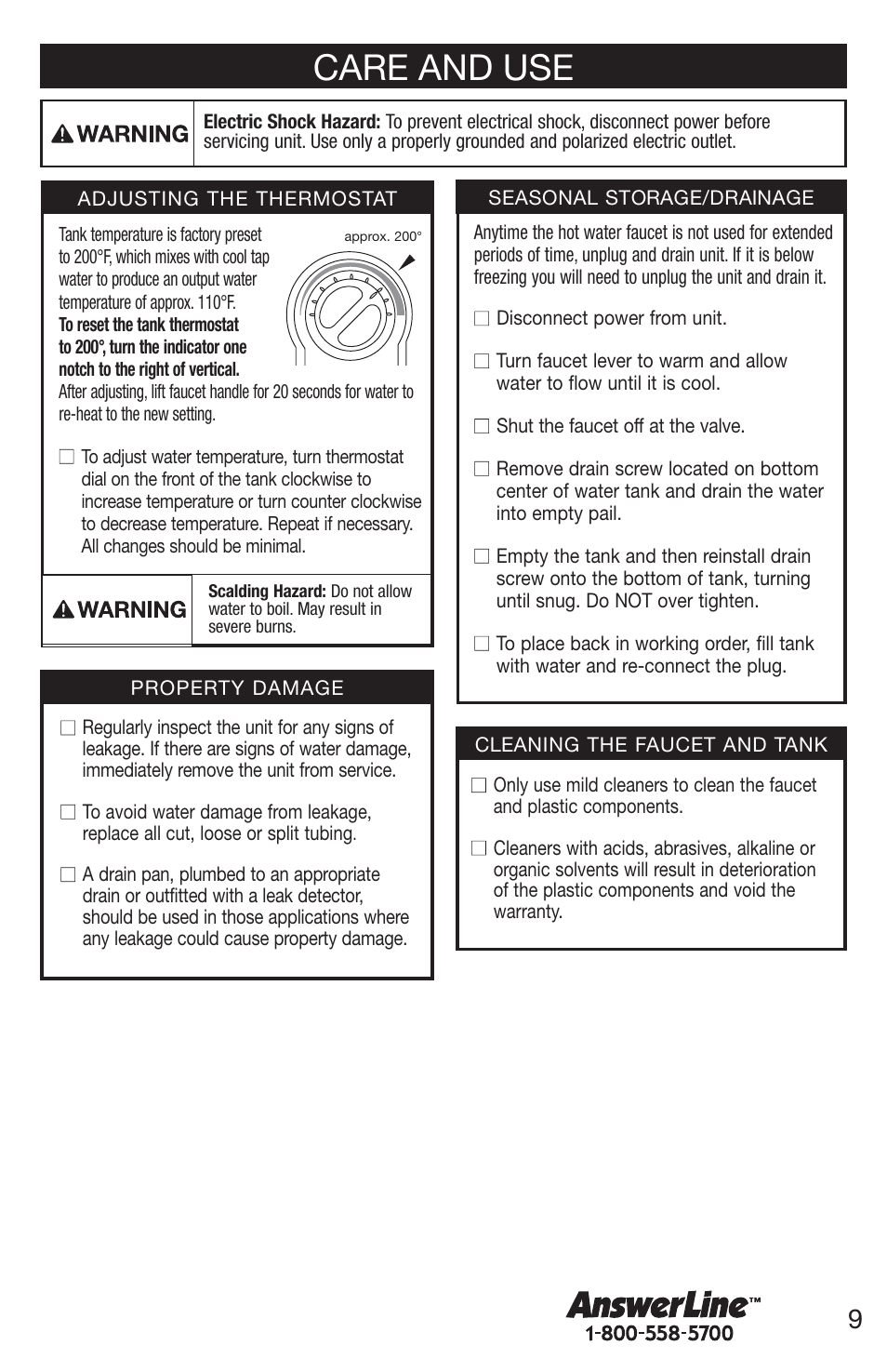 Care and use | Emerson UW User Manual | Page 9 / 31