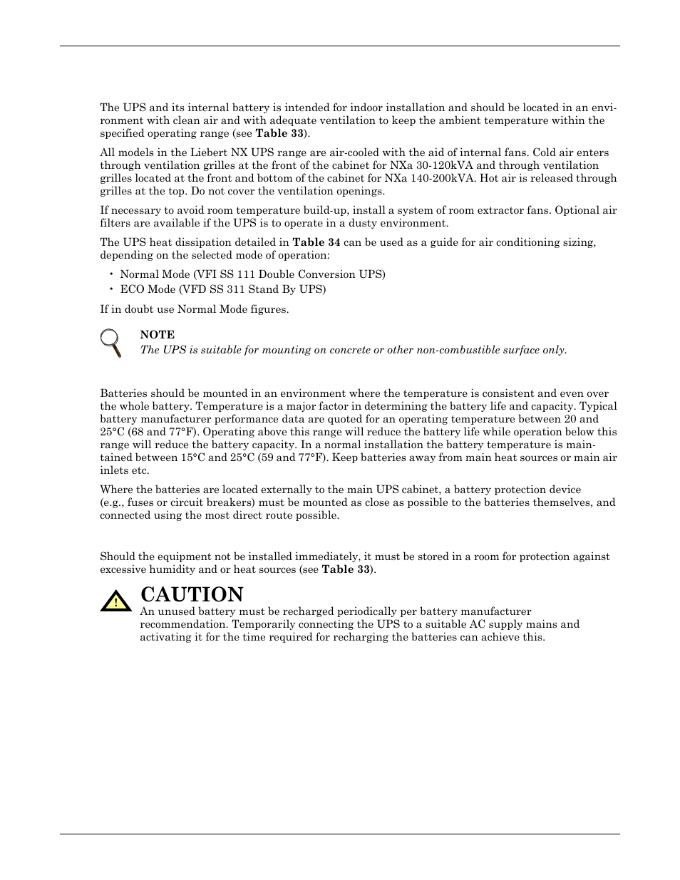 3 location, 1 ups room, 2 external battery room | 3 storage, Location, Ups room, External battery room, Storage, Caution | Emerson Liebert NX 50 and 60 Hz User Manual | Page 16 / 132