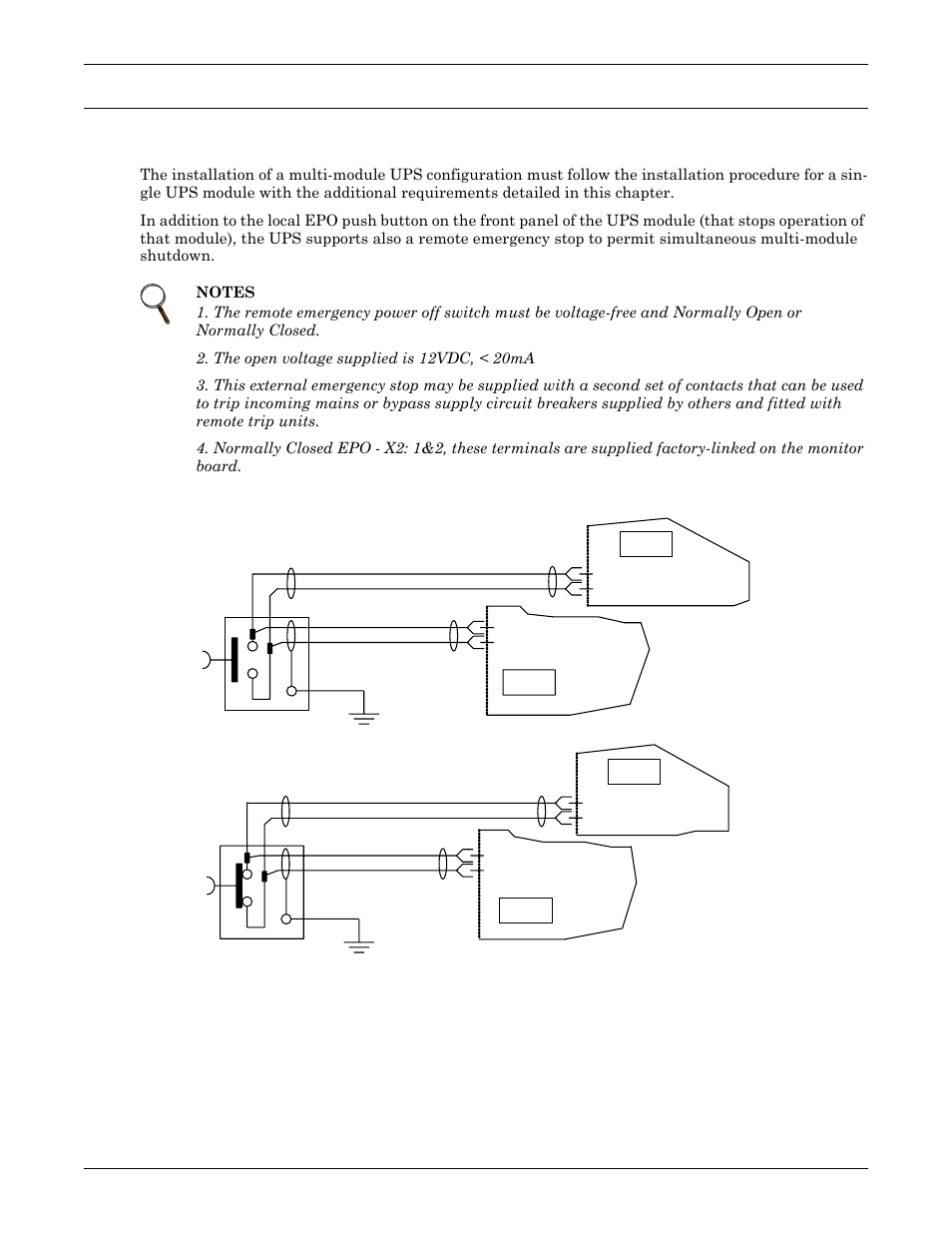 0 ups multi-module installation, 1 general, Figure 28 emergency power off connections | Ups m, Ulti, Odule, Nstallation, General, 0 ups m | Emerson Liebert NX 50 and 60 Hz User Manual | Page 57 / 132